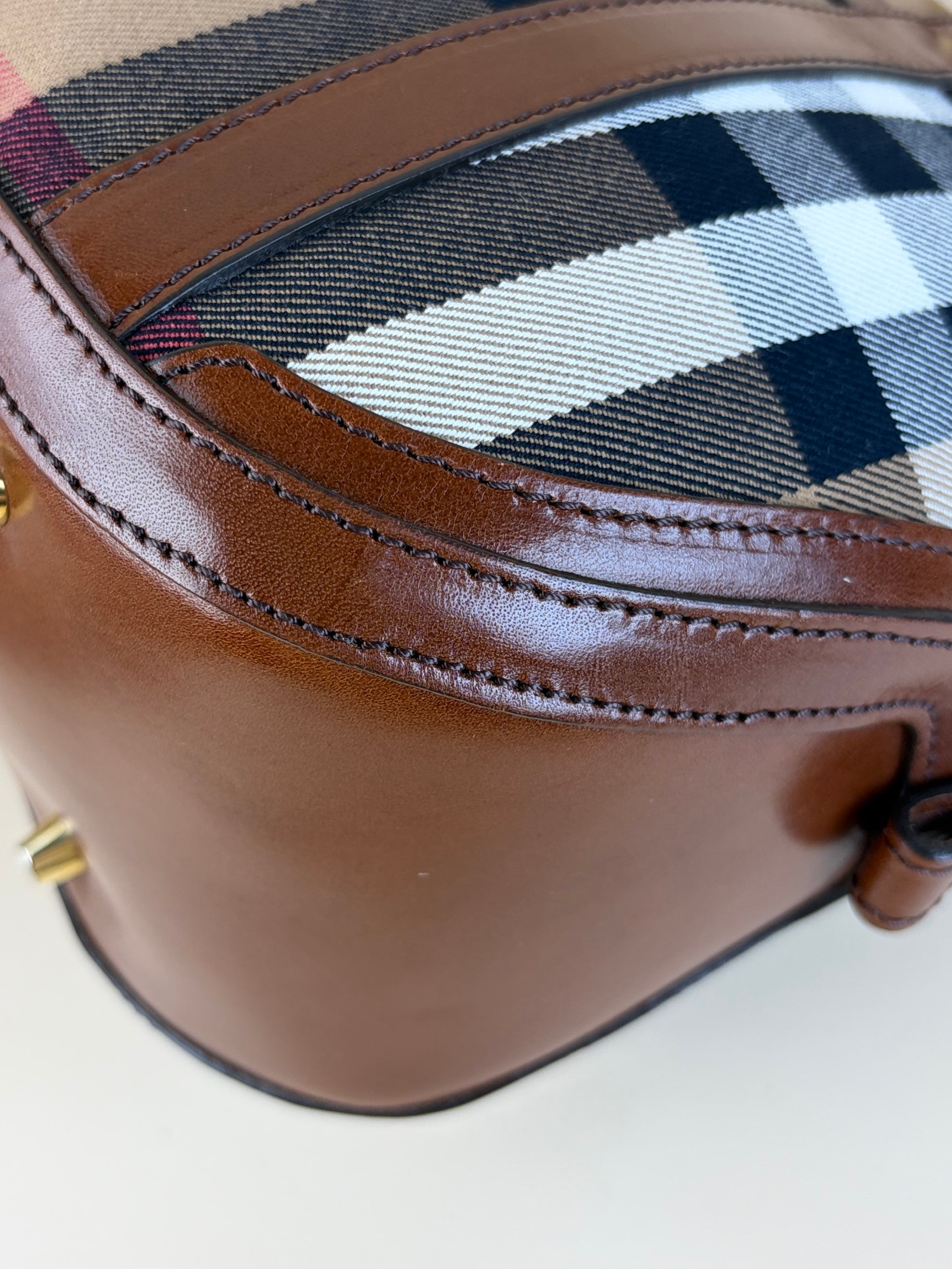 Burberry Brown House Check Small Orchard Bowling Bag with Strap
