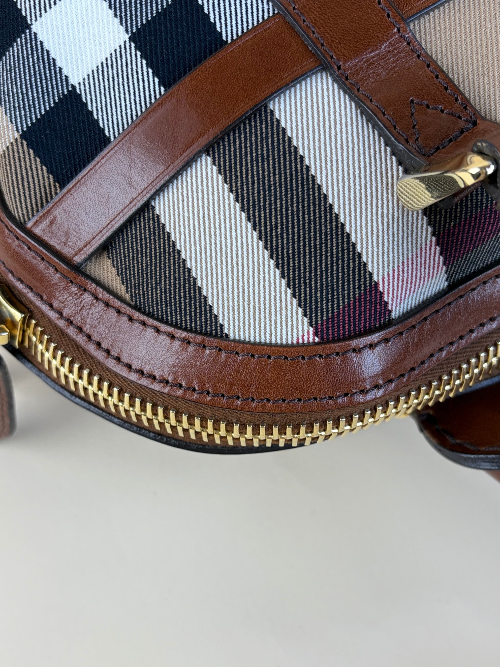 Burberry Brown House Check Small Orchard Bowling Bag with Strap