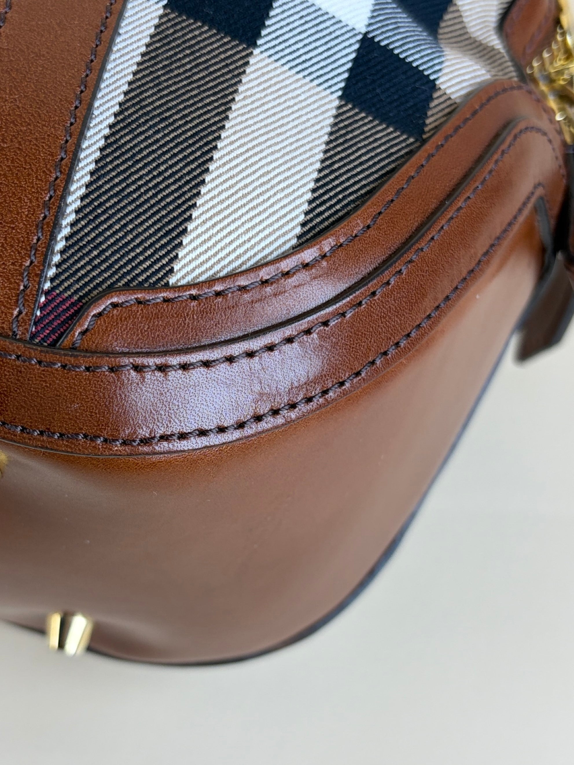 Burberry Brown House Check Small Orchard Bowling Bag with Strap