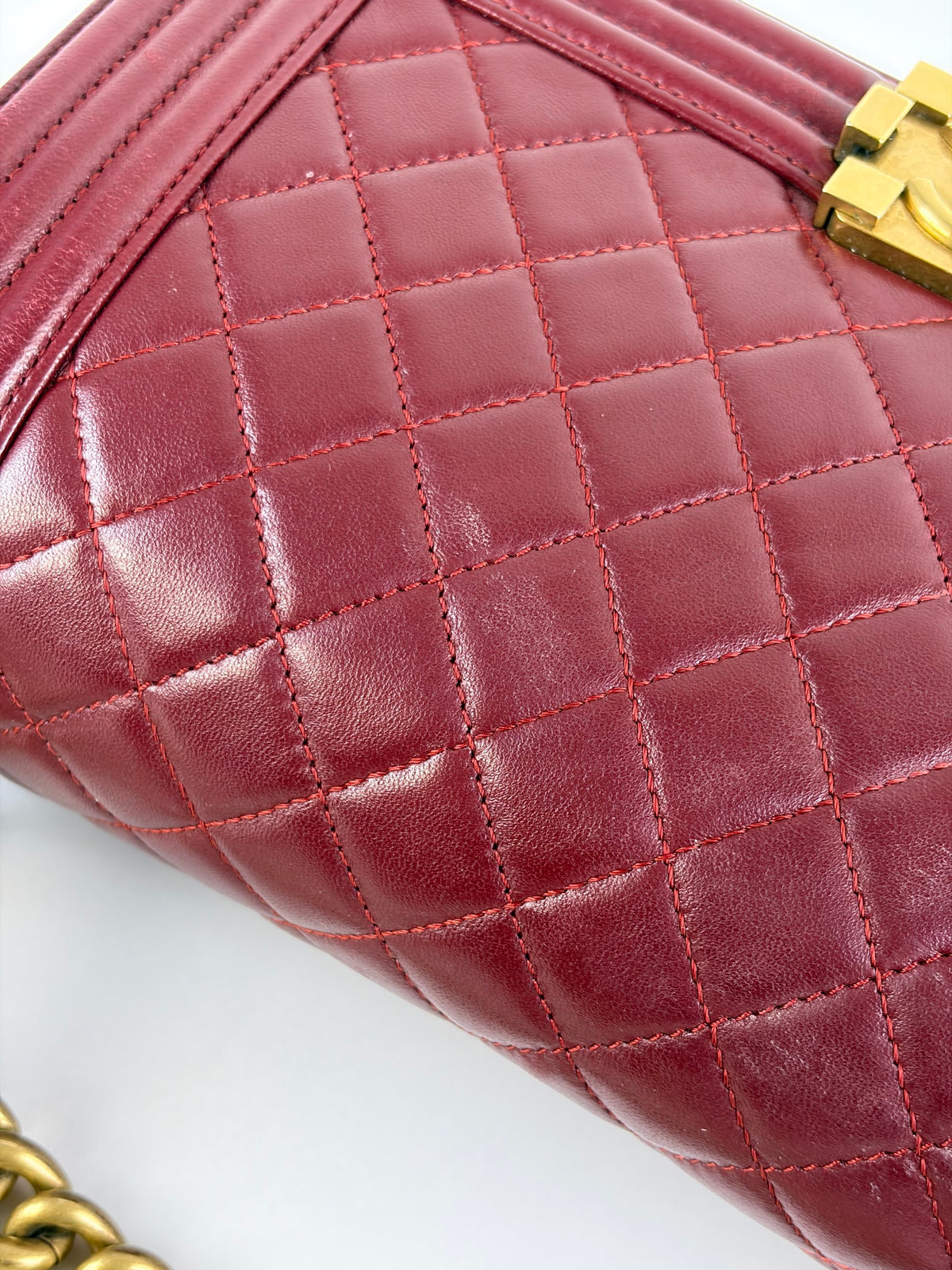 Chanel burgundy boy medium lambskin quilted