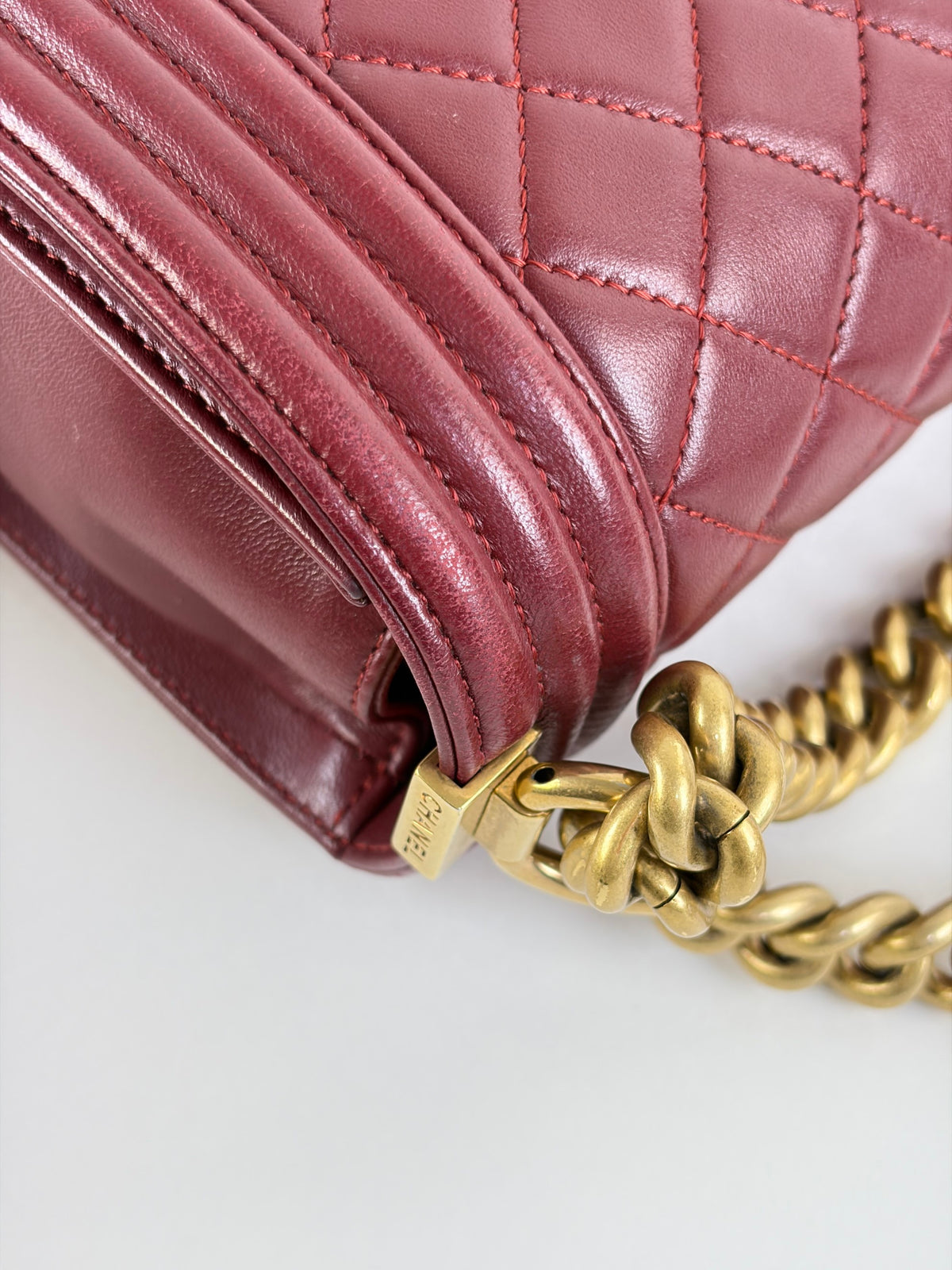 Chanel burgundy boy medium lambskin quilted