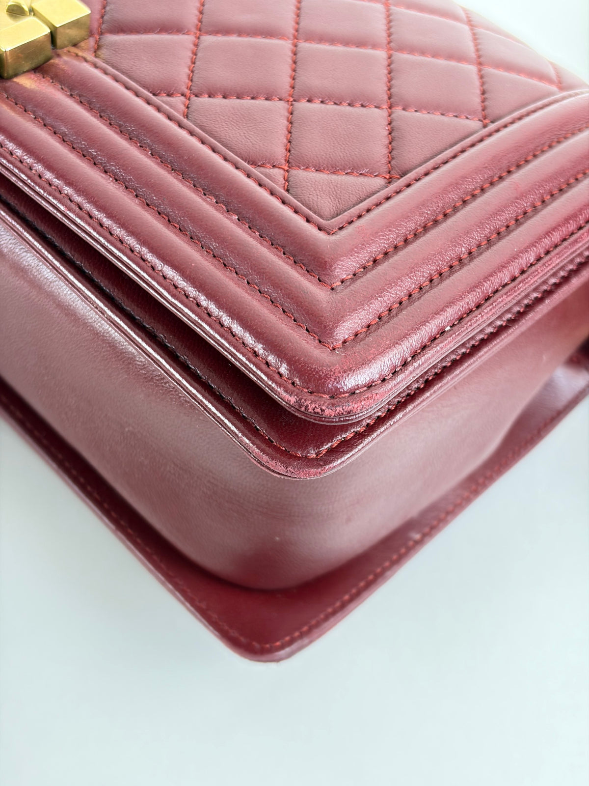 Chanel burgundy boy medium lambskin quilted