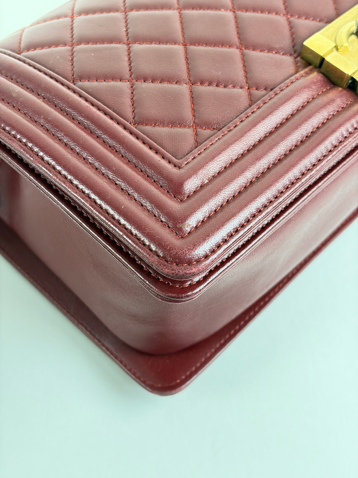 Chanel burgundy boy medium lambskin quilted
