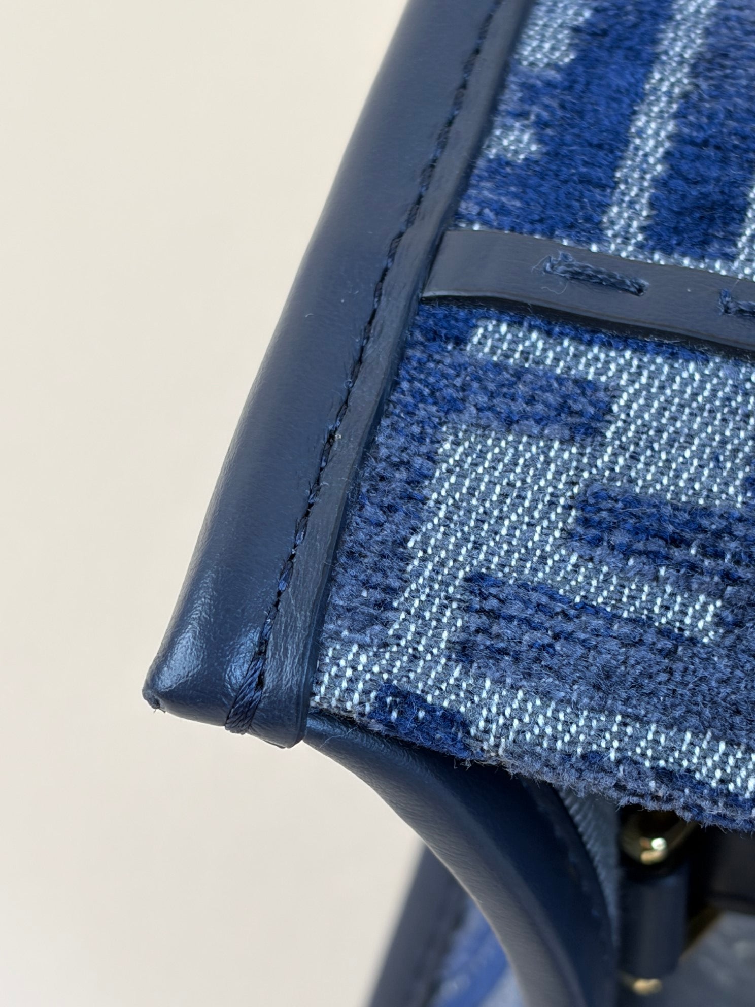 Fendi dark blue FF chenille shopper small Tote Bag with Strap