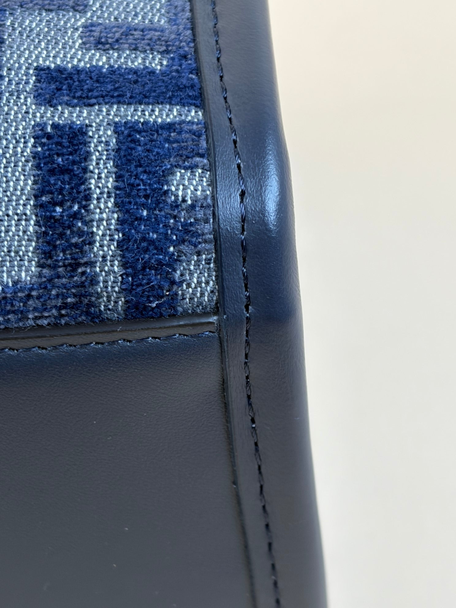 Fendi dark blue FF chenille shopper small Tote Bag with Strap