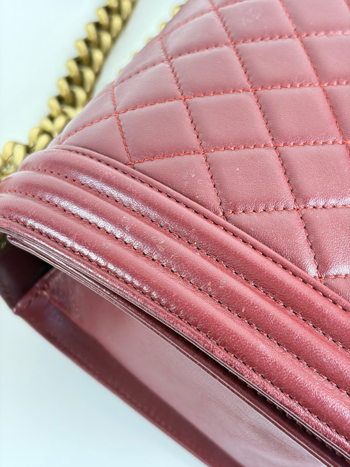 Chanel burgundy boy medium lambskin quilted