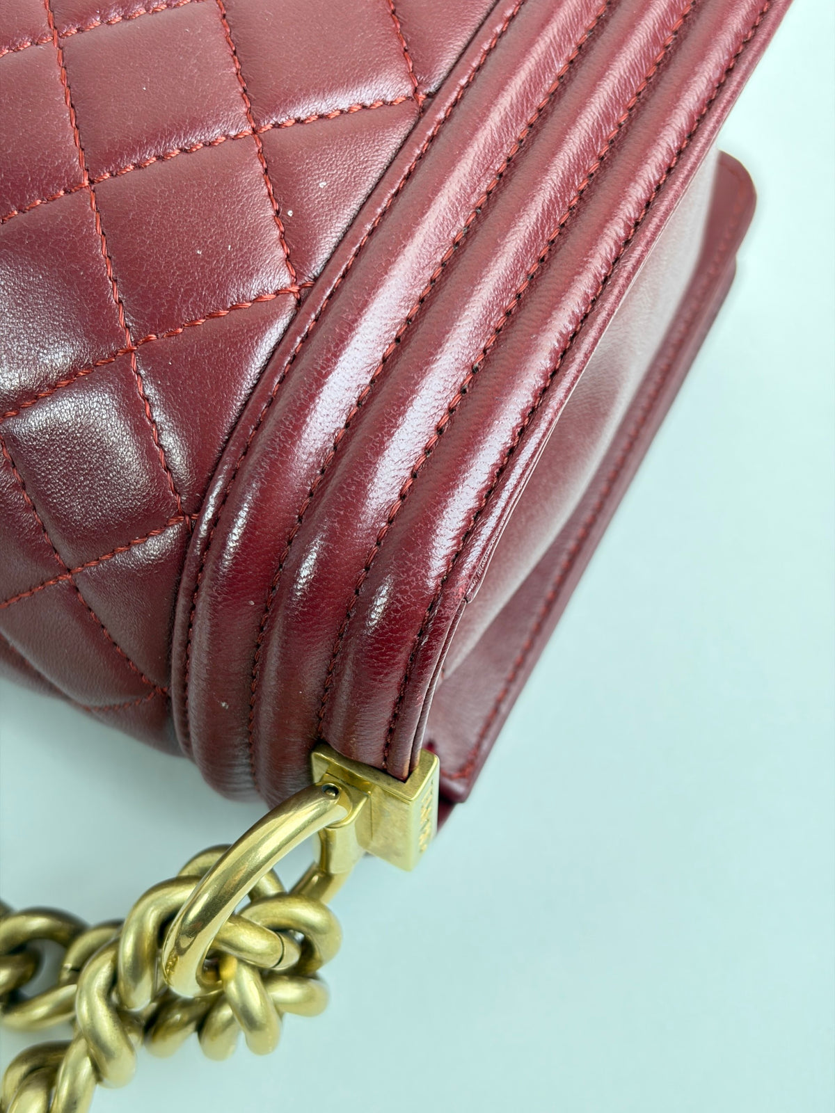 Chanel burgundy boy medium lambskin quilted