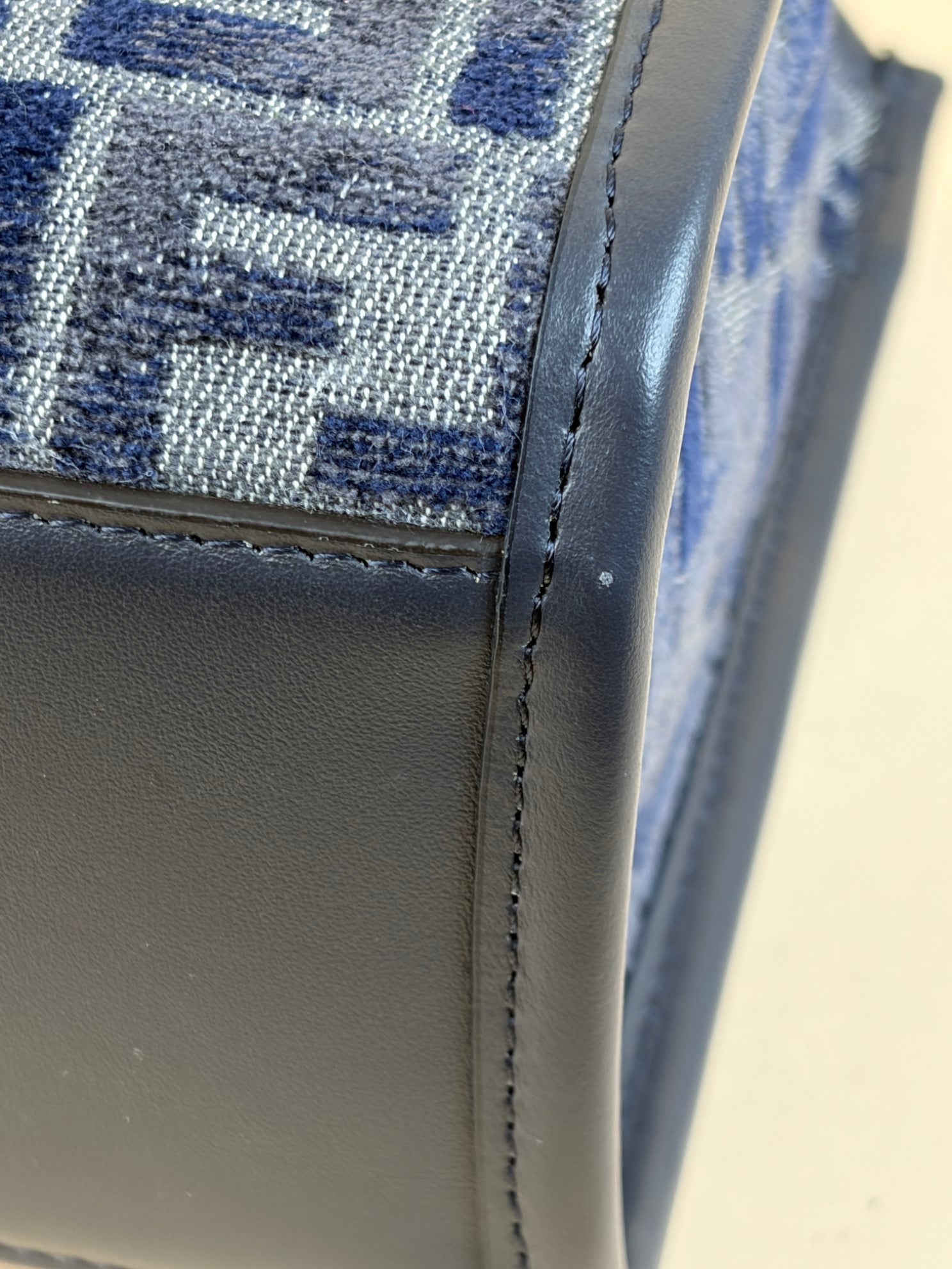 Fendi dark blue FF chenille shopper small Tote Bag with Strap