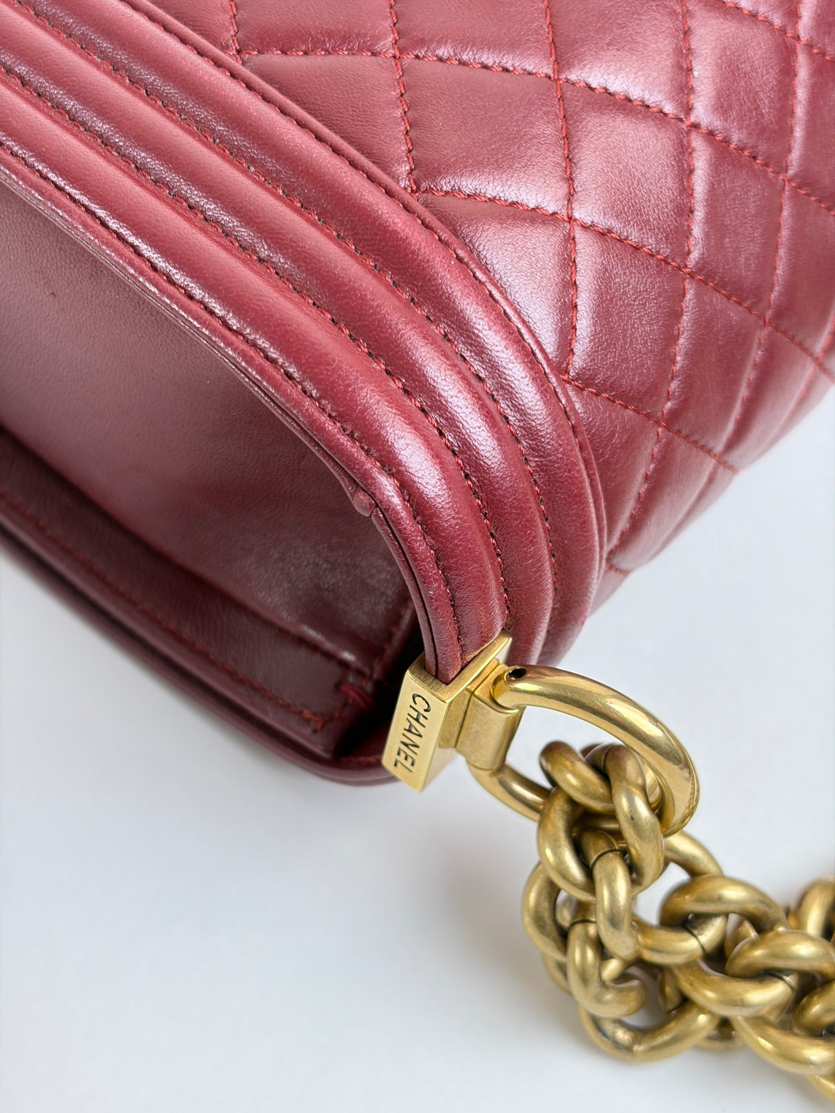 Chanel burgundy boy medium lambskin quilted