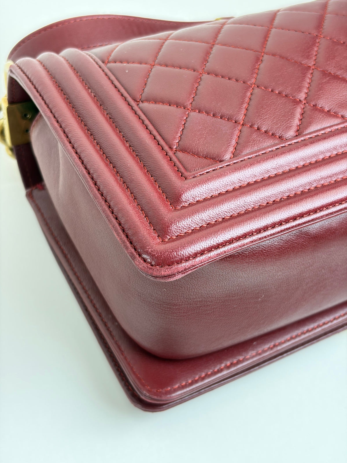 Chanel burgundy boy medium lambskin quilted