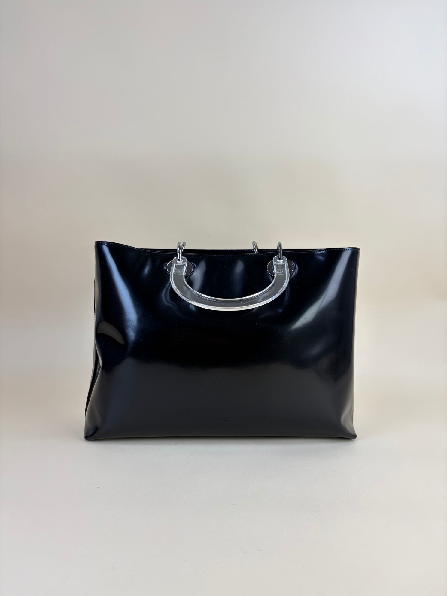 Christian Dior Black Vintage Lady Dior large Bag with Transparent Handle