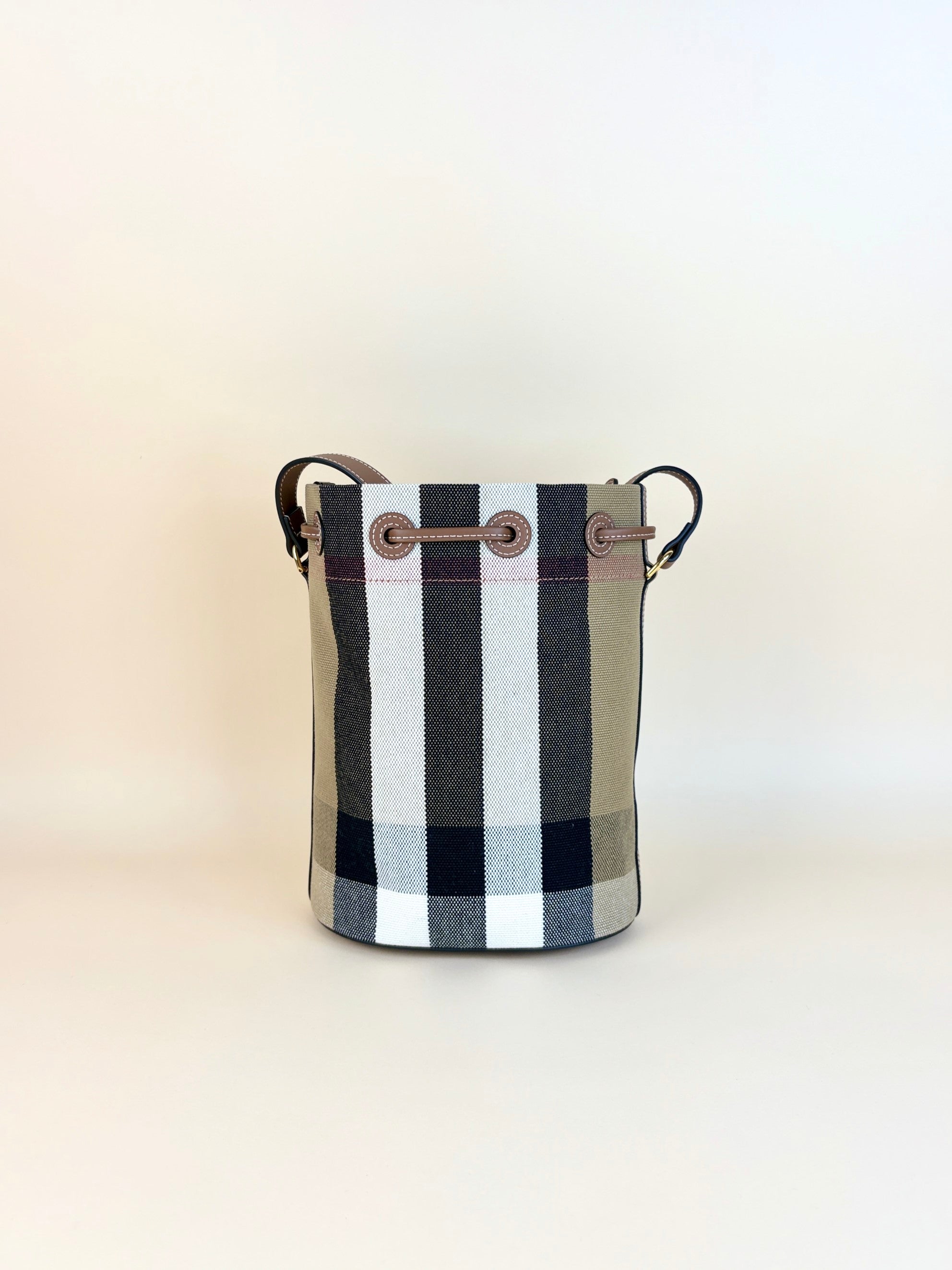 Burberry Taupe Brown and Giant Check Canvas Small Bucket Bag
