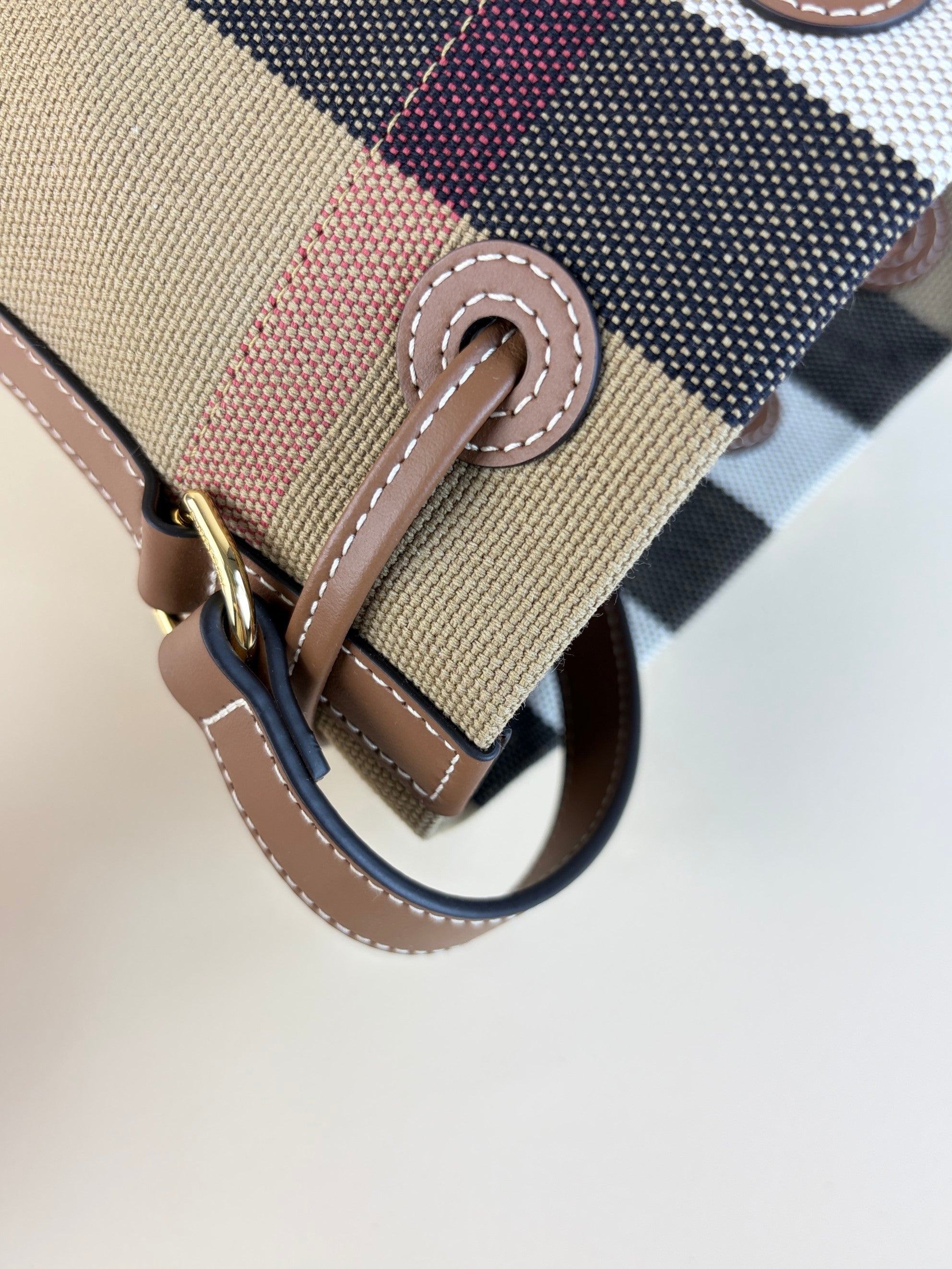 Burberry Taupe Brown and Giant Check Canvas Small Bucket Bag