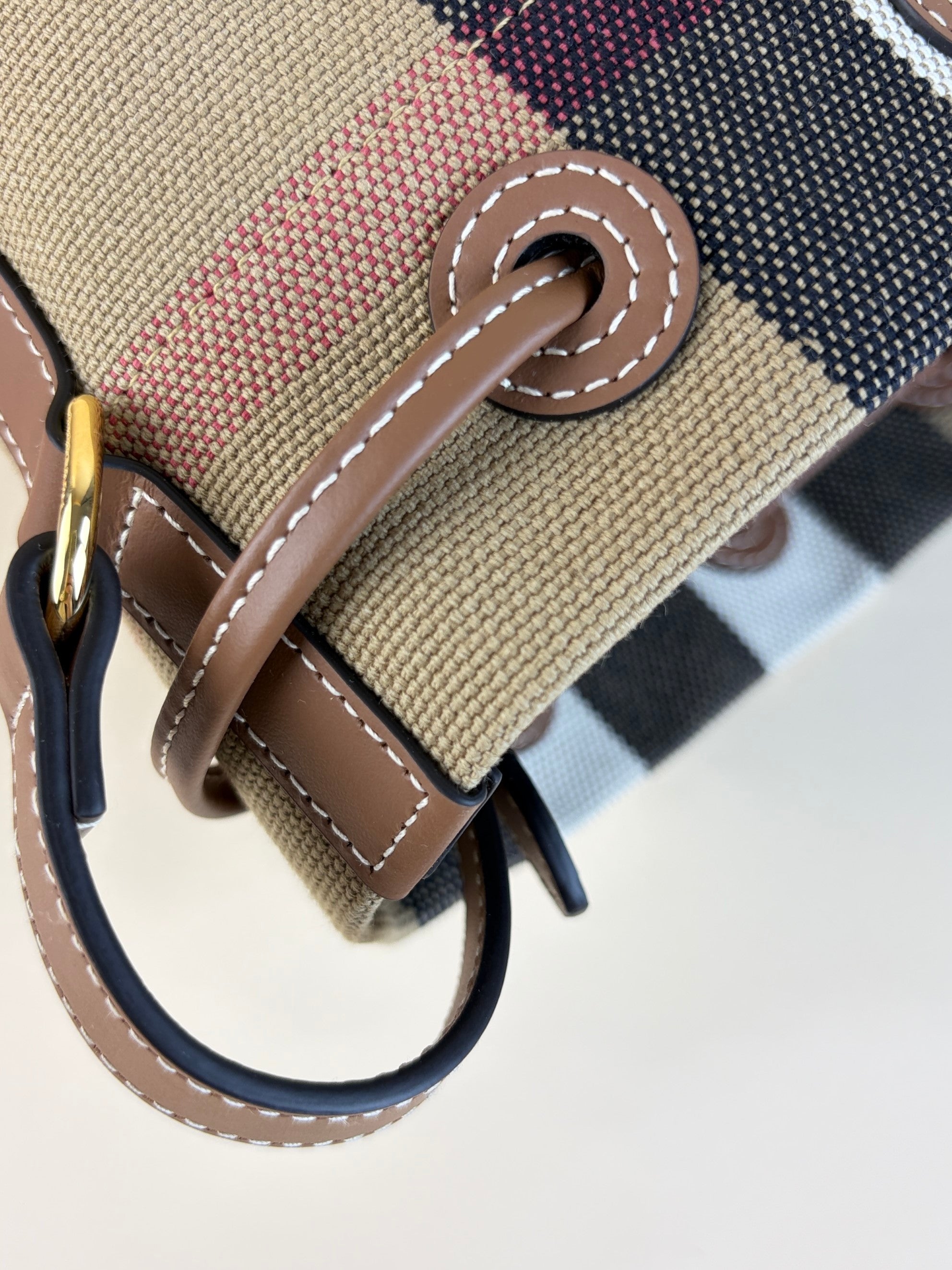 Burberry Taupe Brown and Giant Check Canvas Small Bucket Bag