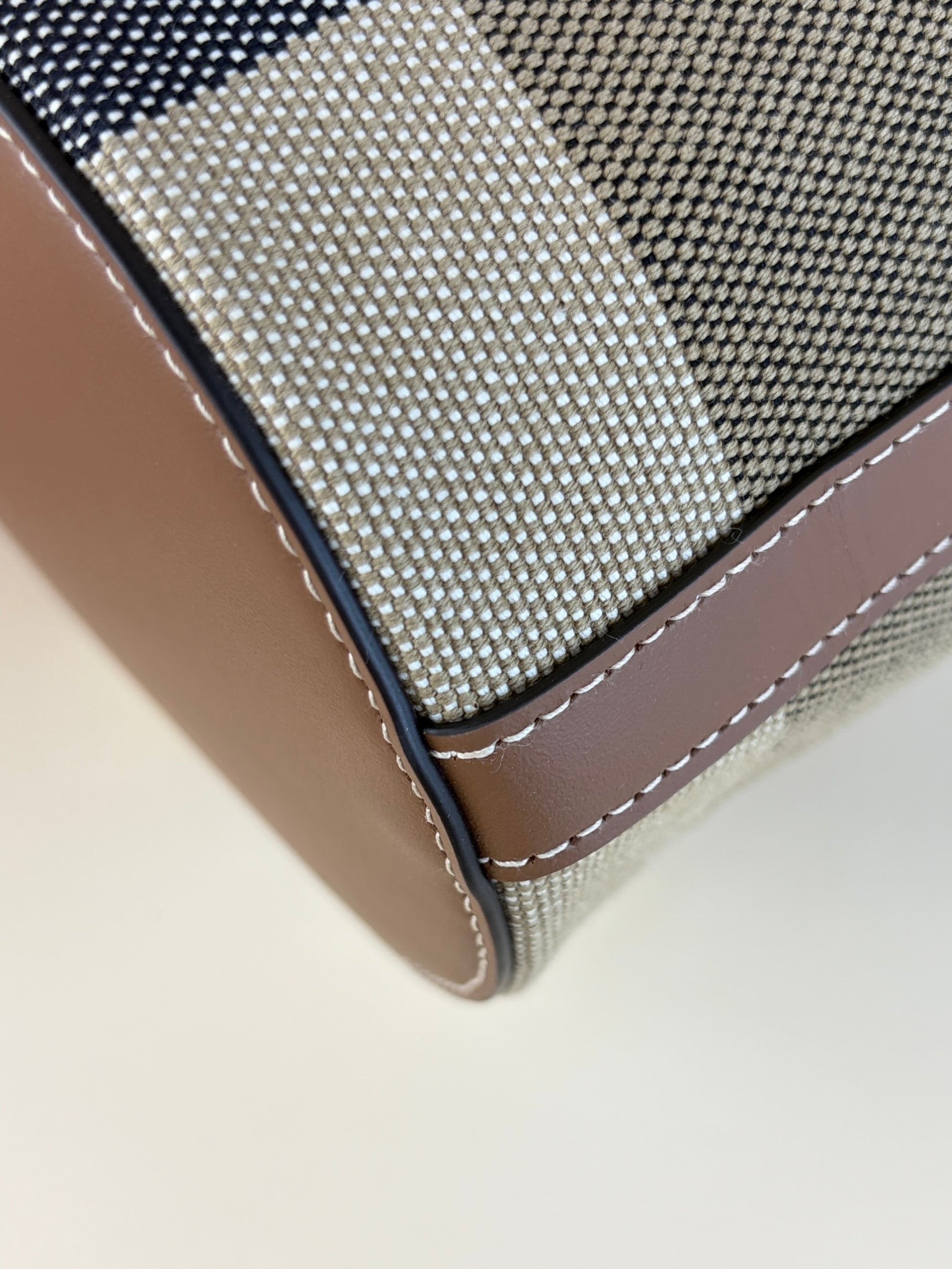 Burberry Taupe Brown and Giant Check Canvas Small Bucket Bag