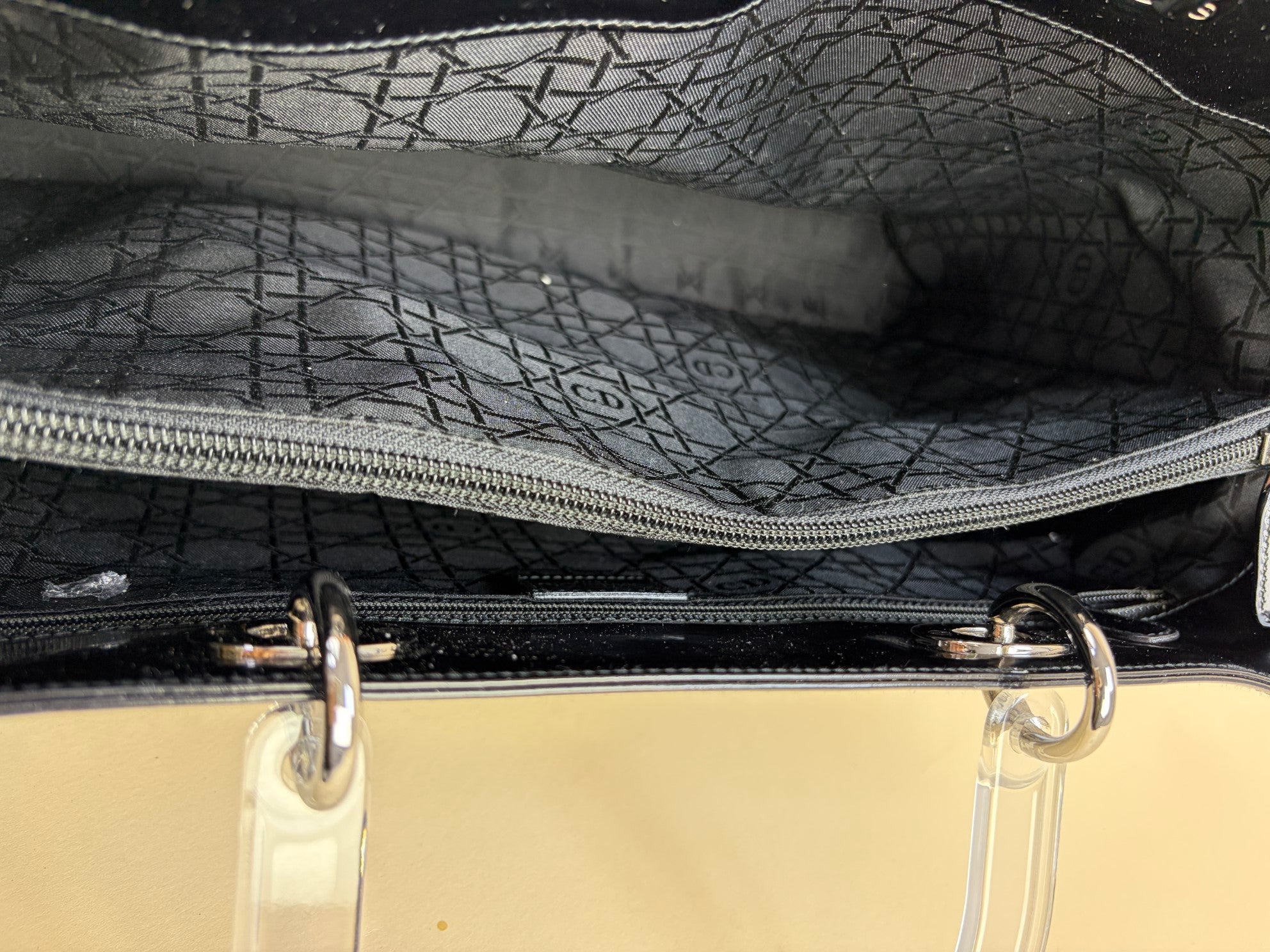 Christian Dior Black Vintage Lady Dior large Bag with Transparent Handle