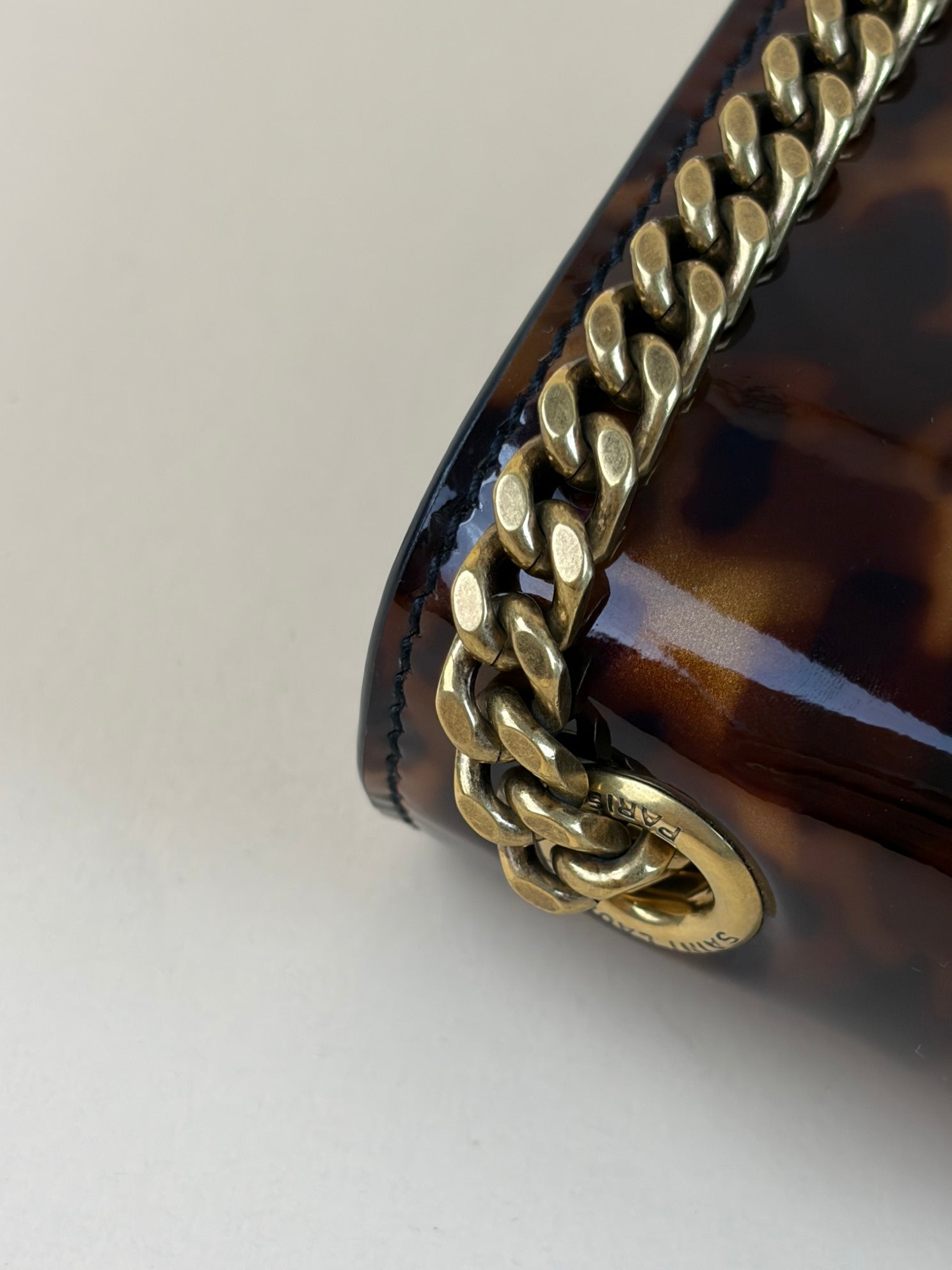 YSL tortise shell small kat patent monogram with chains