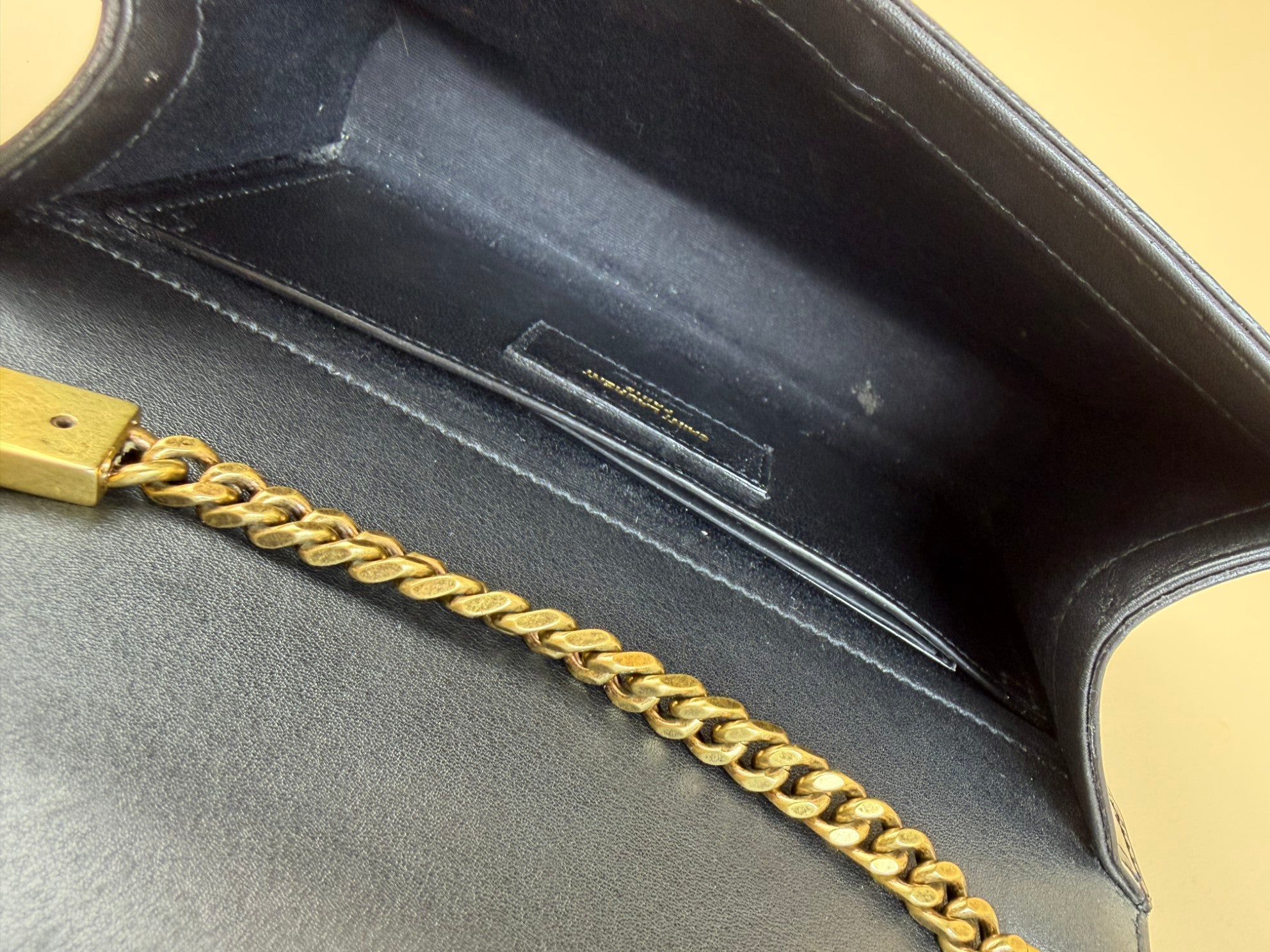 YSL tortise shell small kat patent monogram with chains