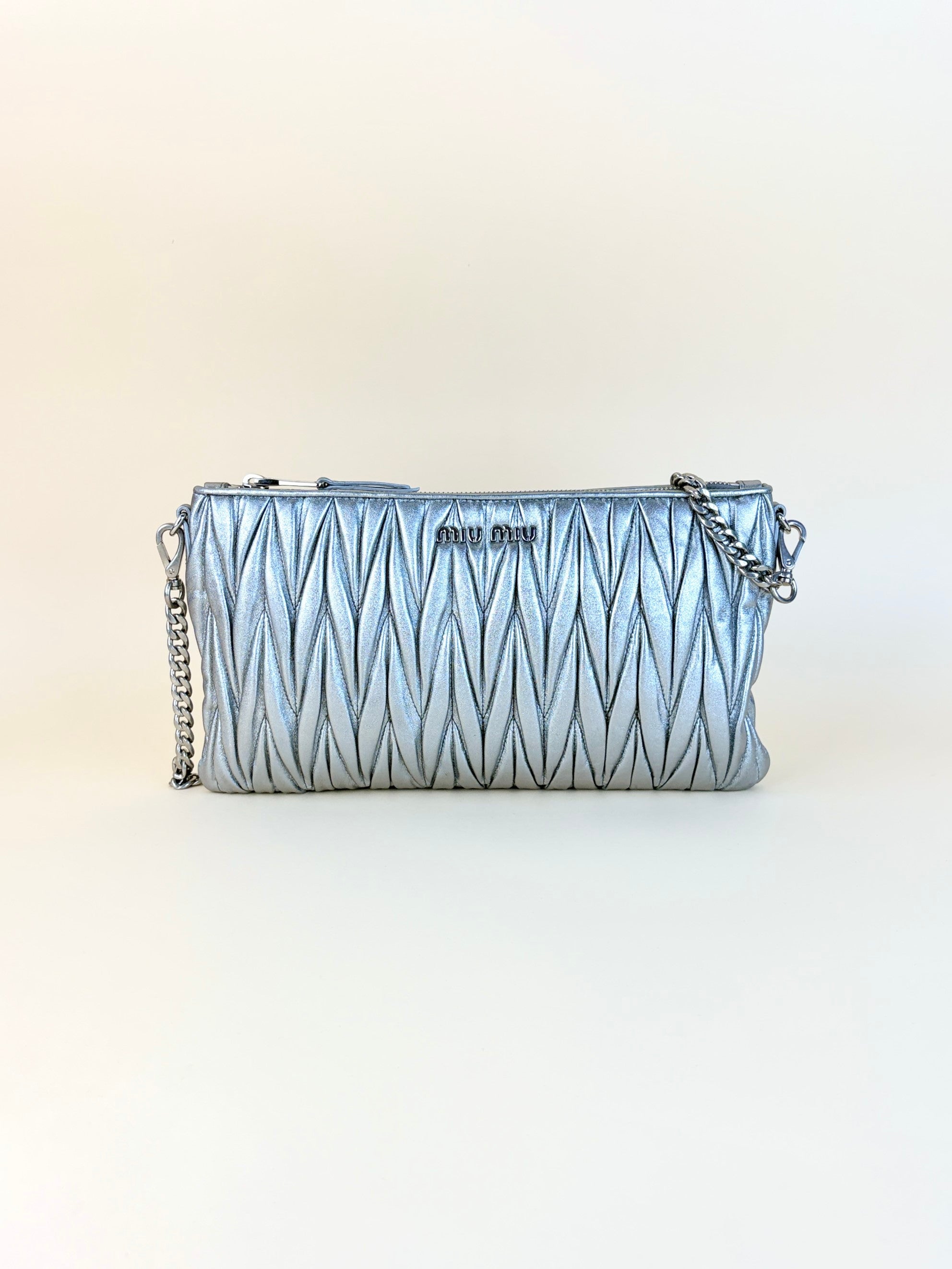 Miu Miu Metallic Nappa Matelasse Chain Clutch Bag