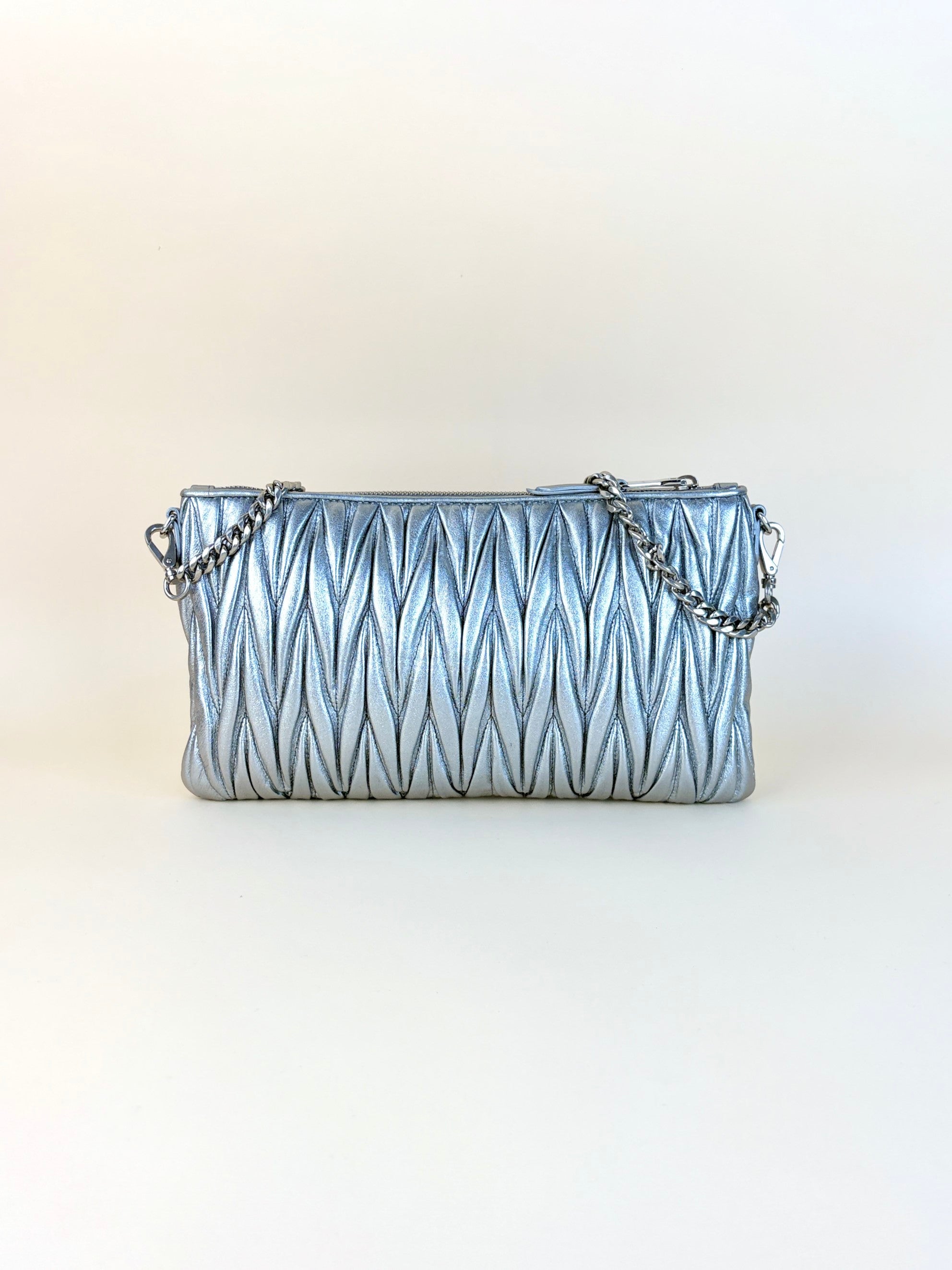 Miu Miu Metallic Nappa Matelasse Chain Clutch Bag