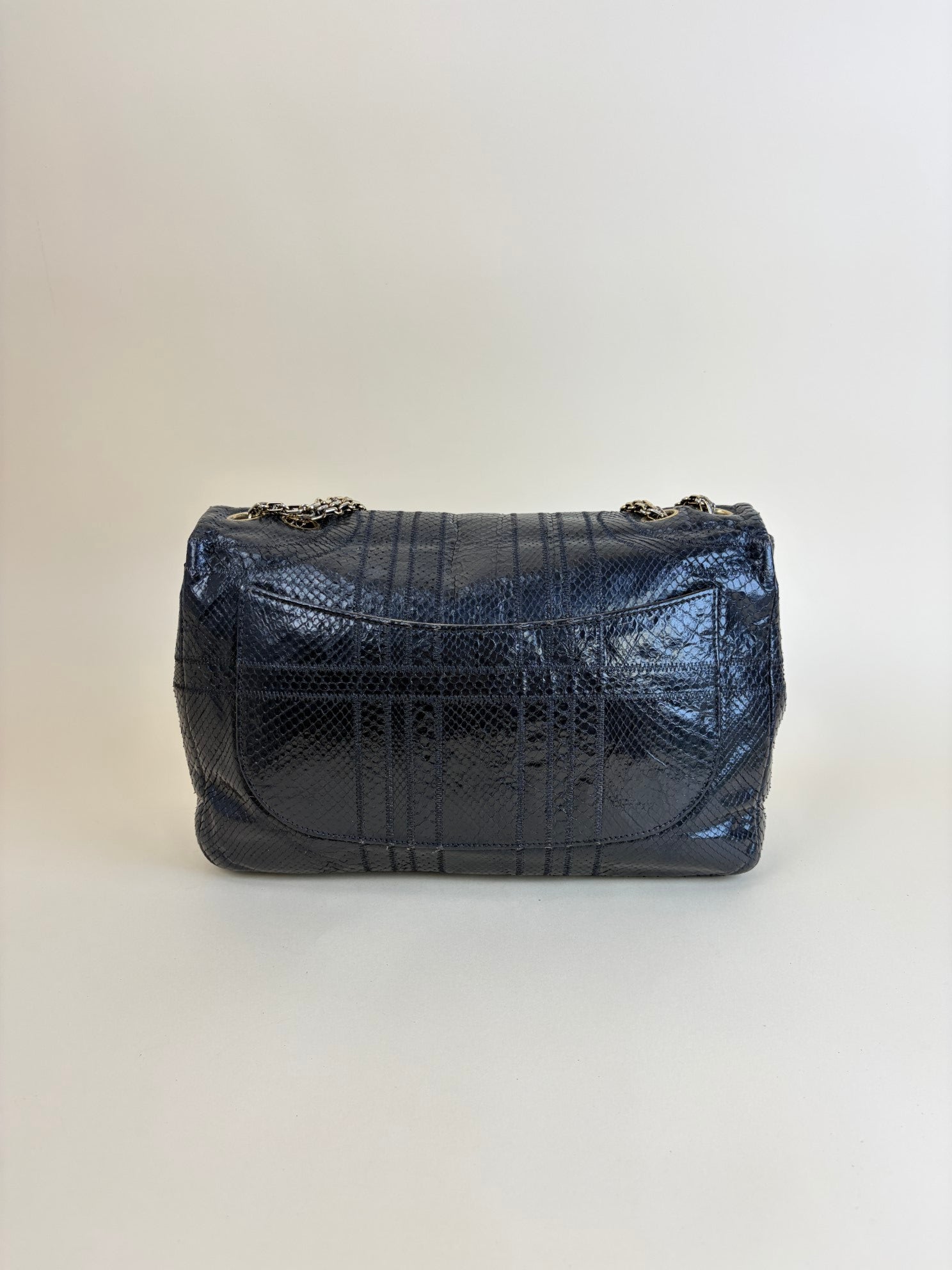 Chanel Black Python Classic Jumbo Shoulder Bag