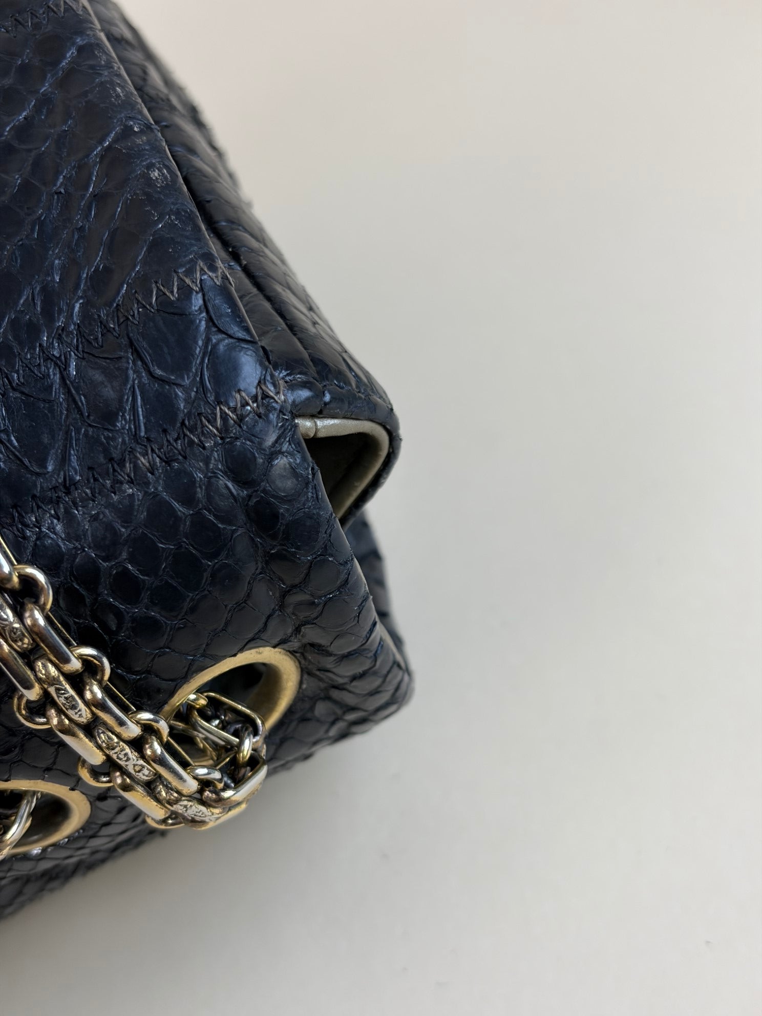 Chanel Black Python Classic Jumbo Shoulder Bag