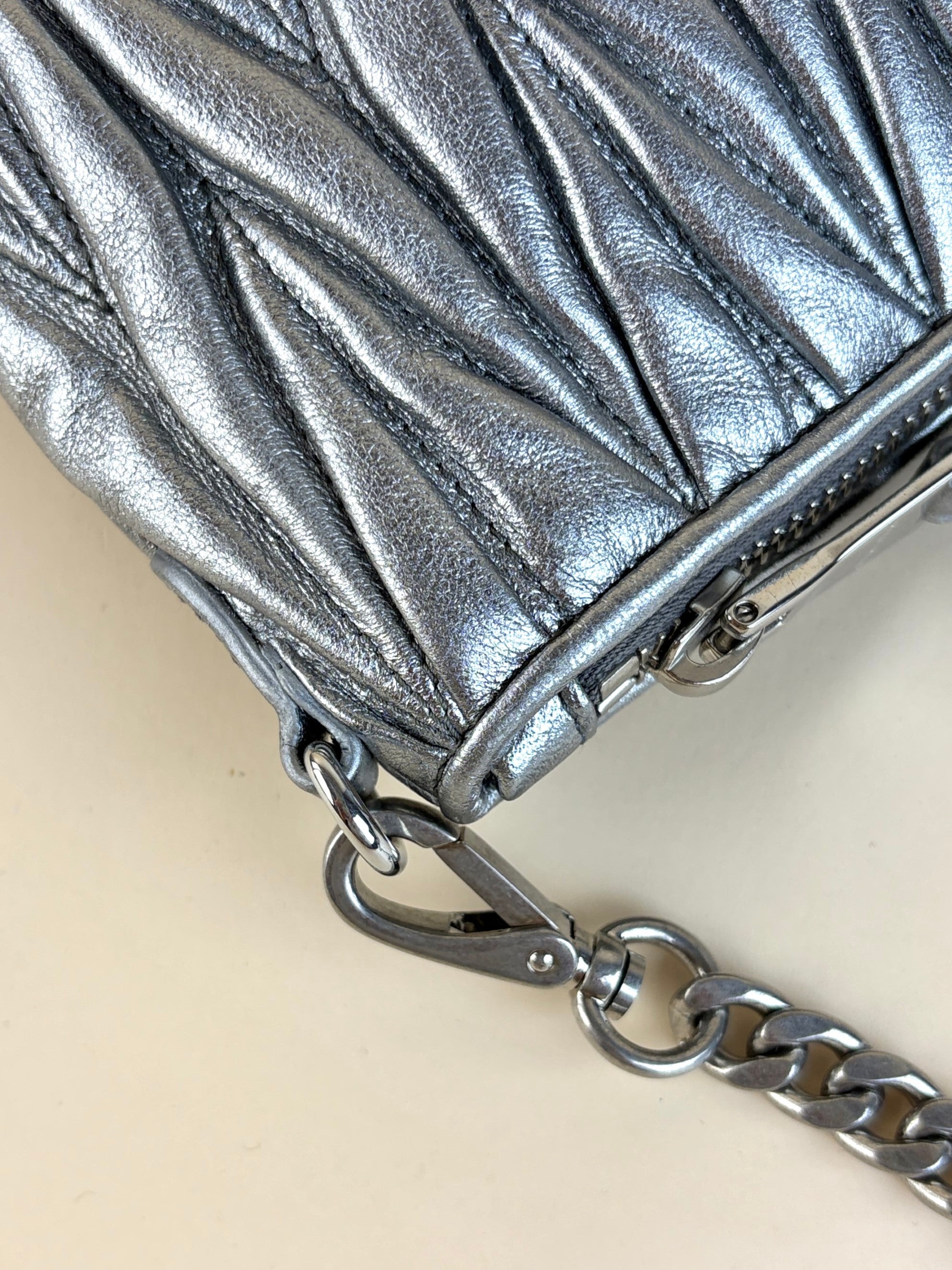 Miu Miu Metallic Nappa Matelasse Chain Clutch Bag