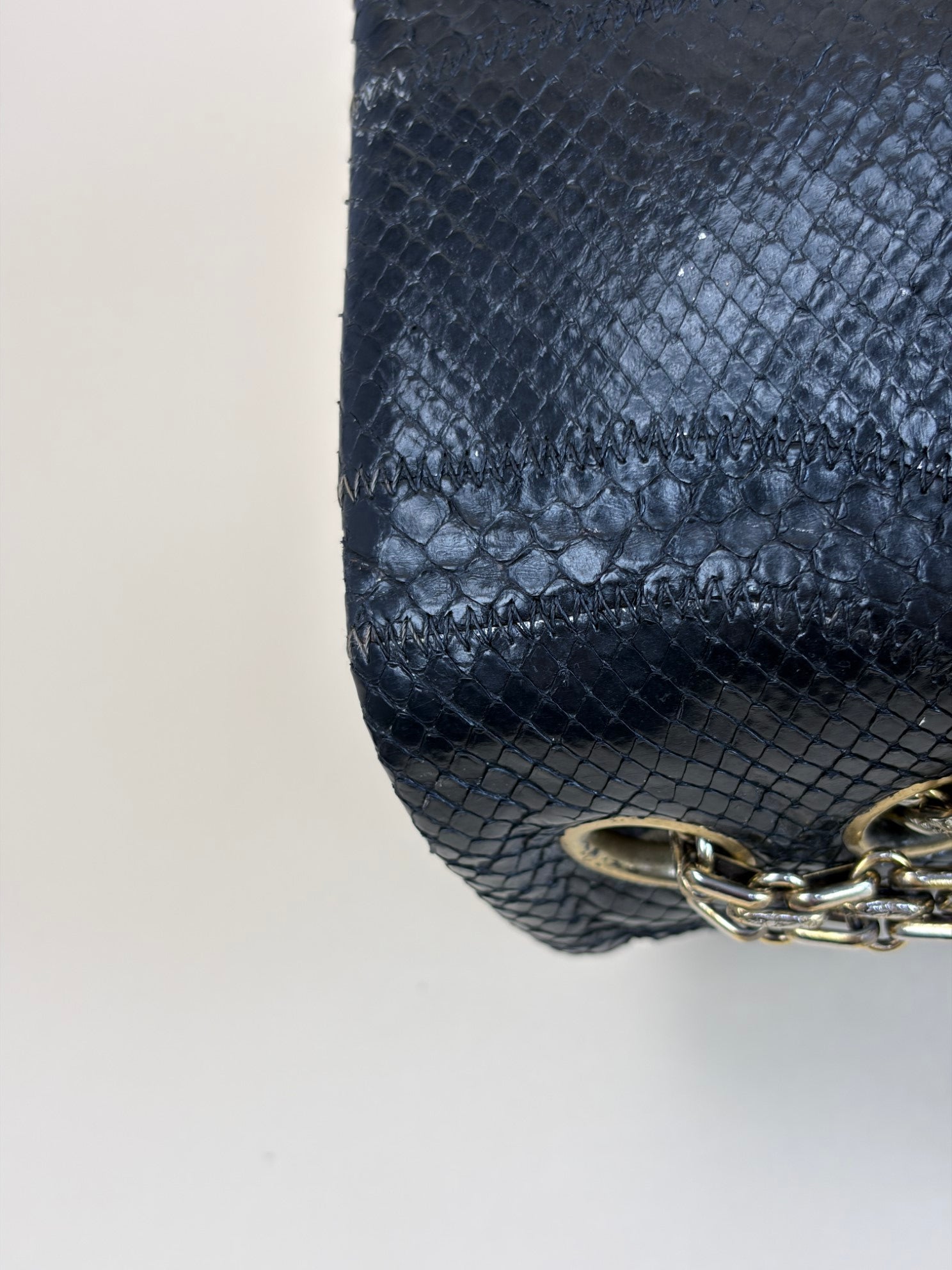Chanel Black Python Classic Jumbo Shoulder Bag