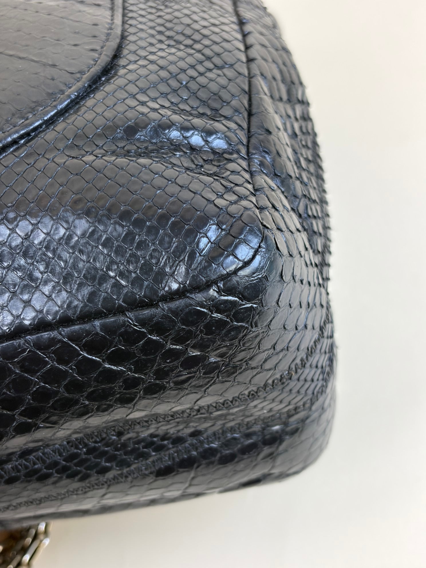 Chanel Black Python Classic Jumbo Shoulder Bag