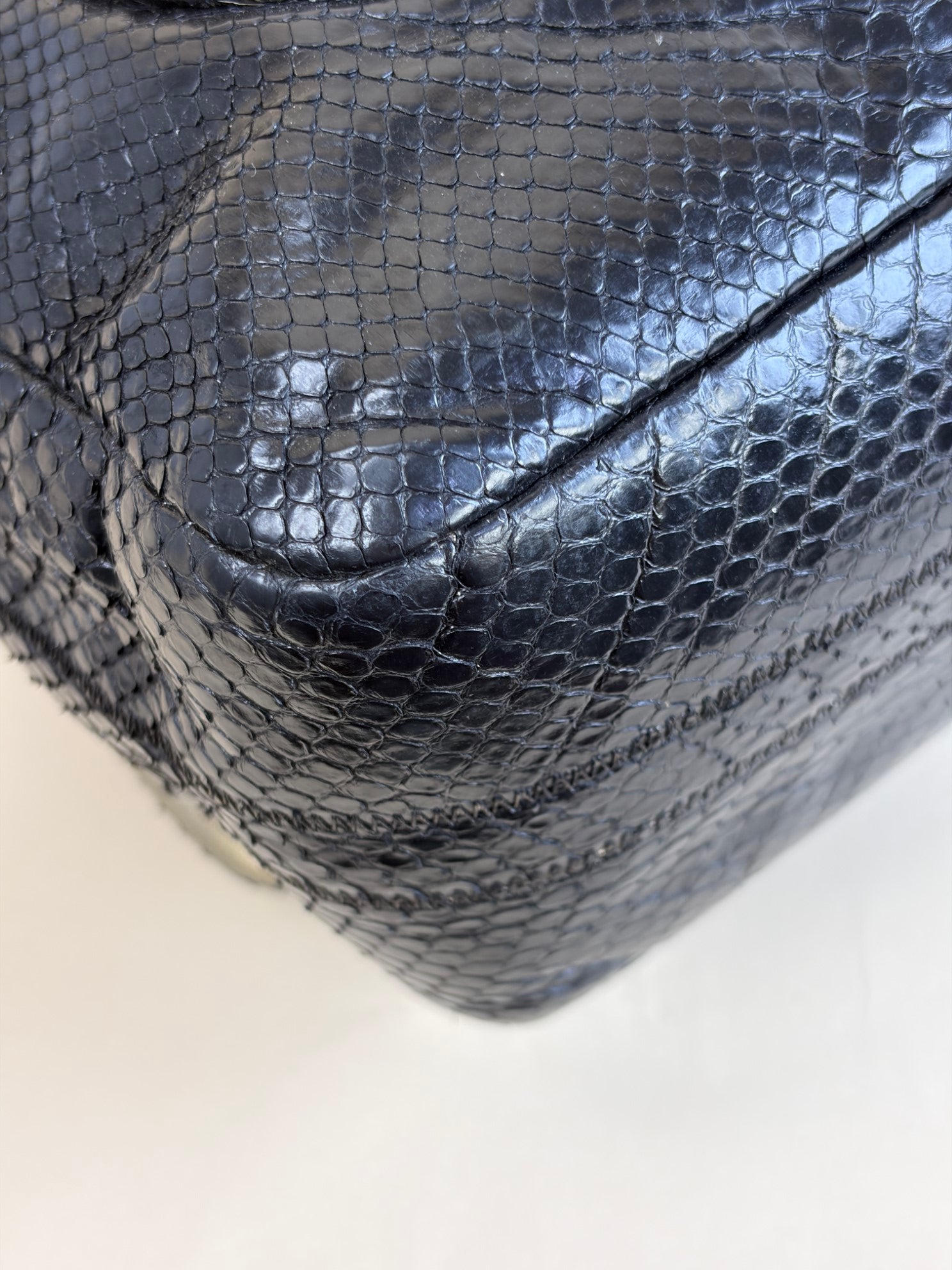 Chanel Black Python Classic Jumbo Shoulder Bag