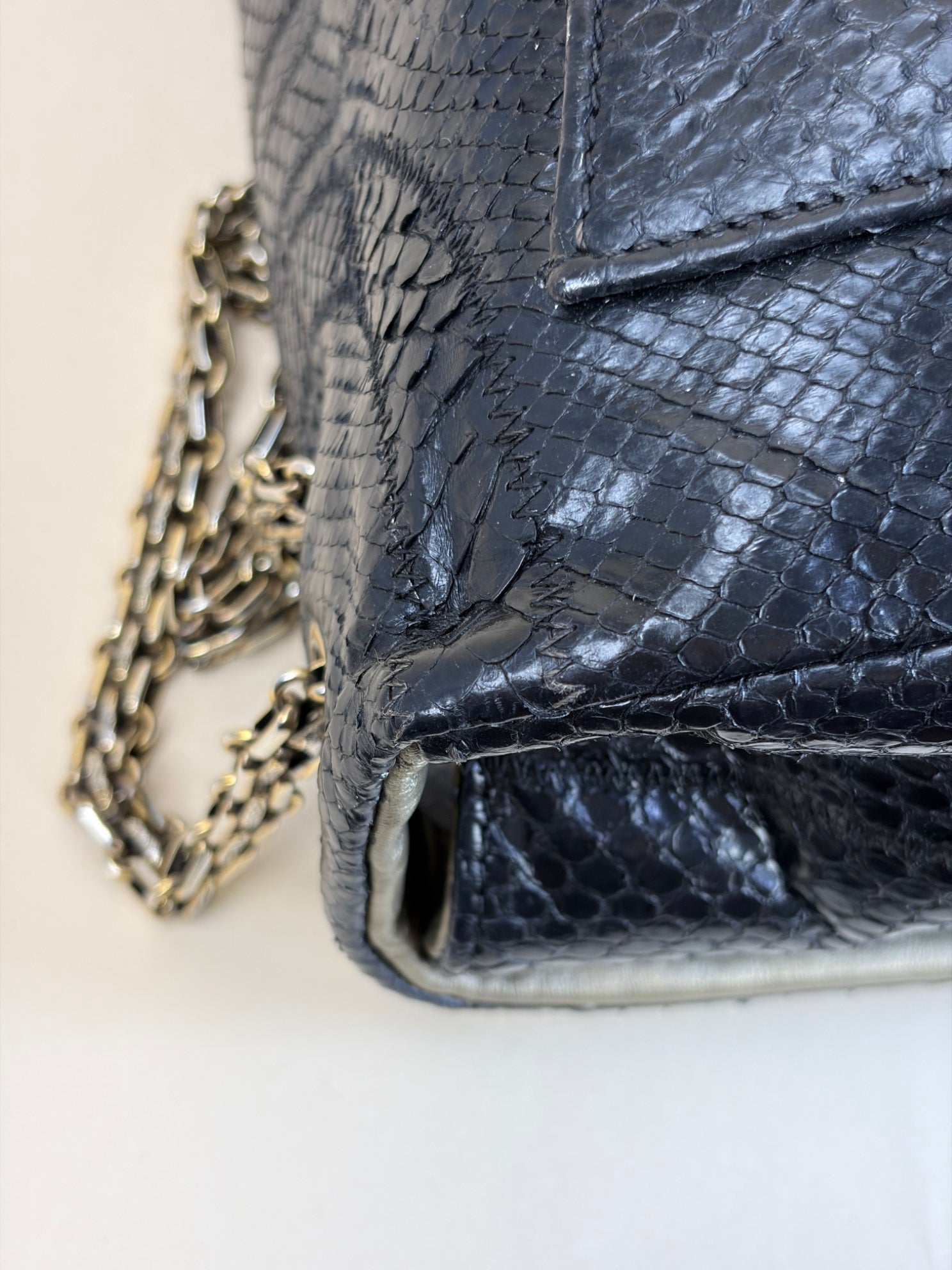 Chanel Black Python Classic Jumbo Shoulder Bag