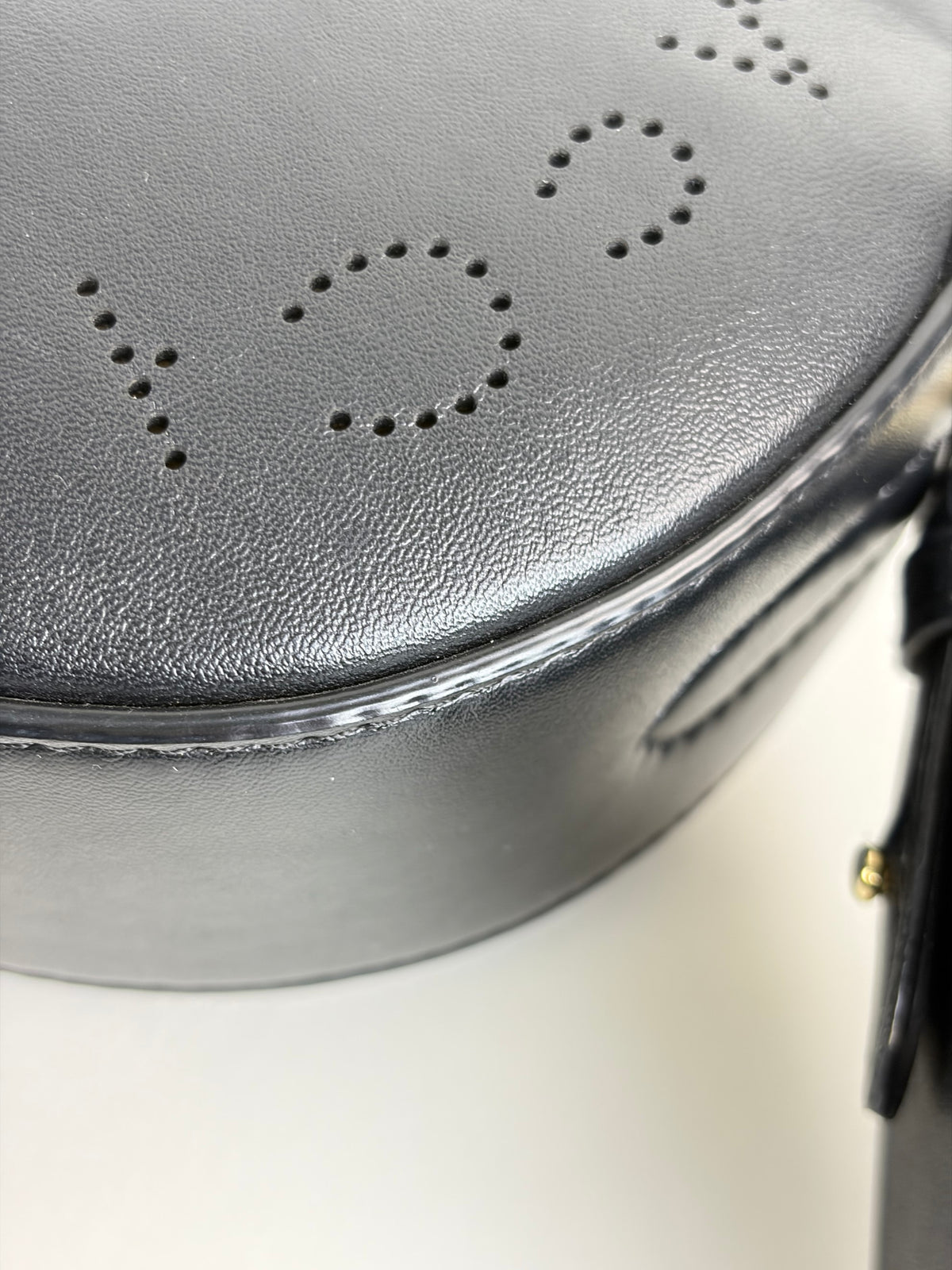 Stella Mccartney black mini round LOGO cross body bag