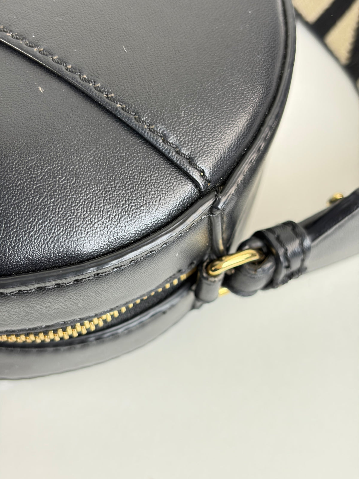 Stella Mccartney black mini round LOGO cross body bag