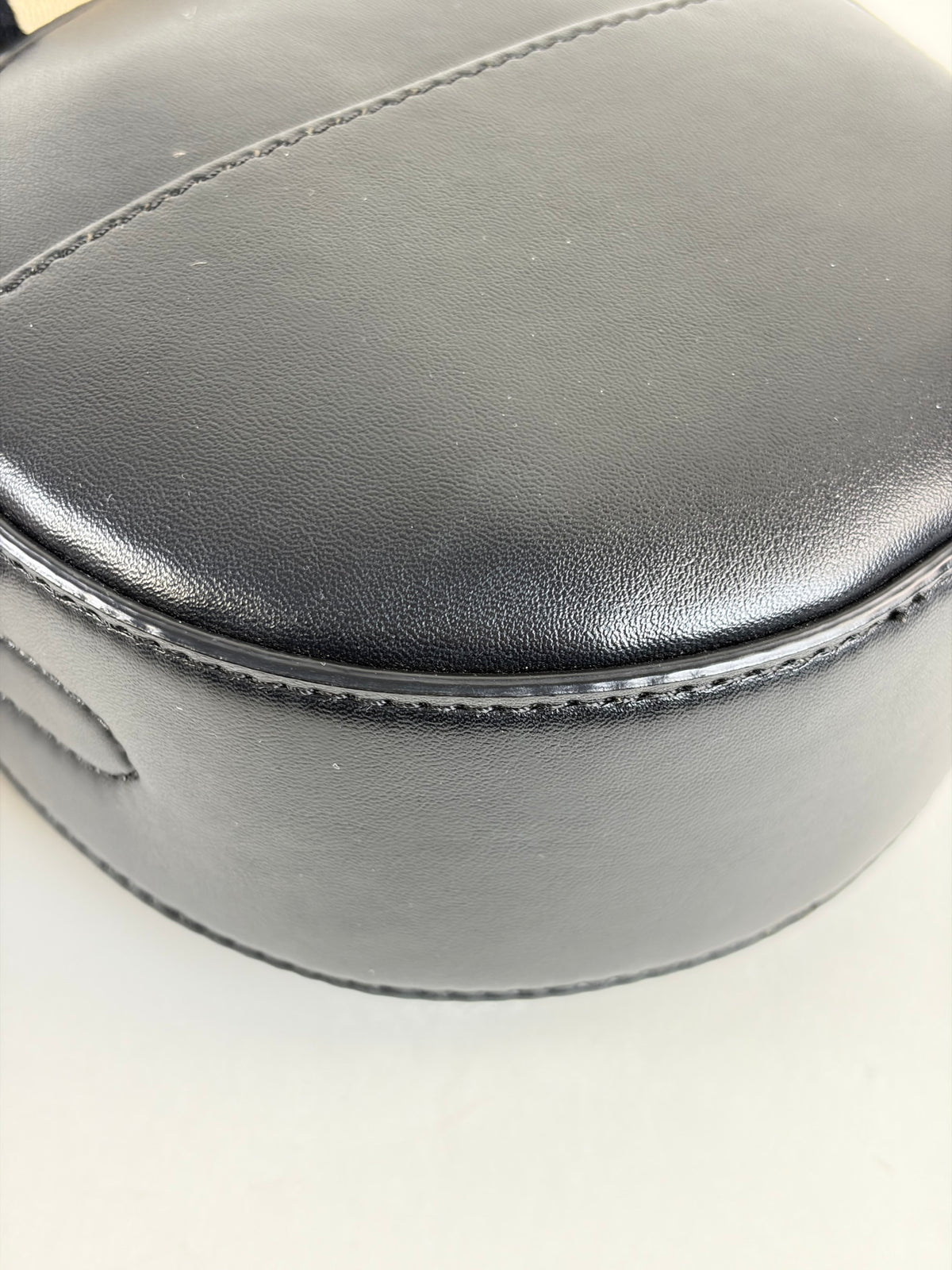 Stella Mccartney black mini round LOGO cross body bag