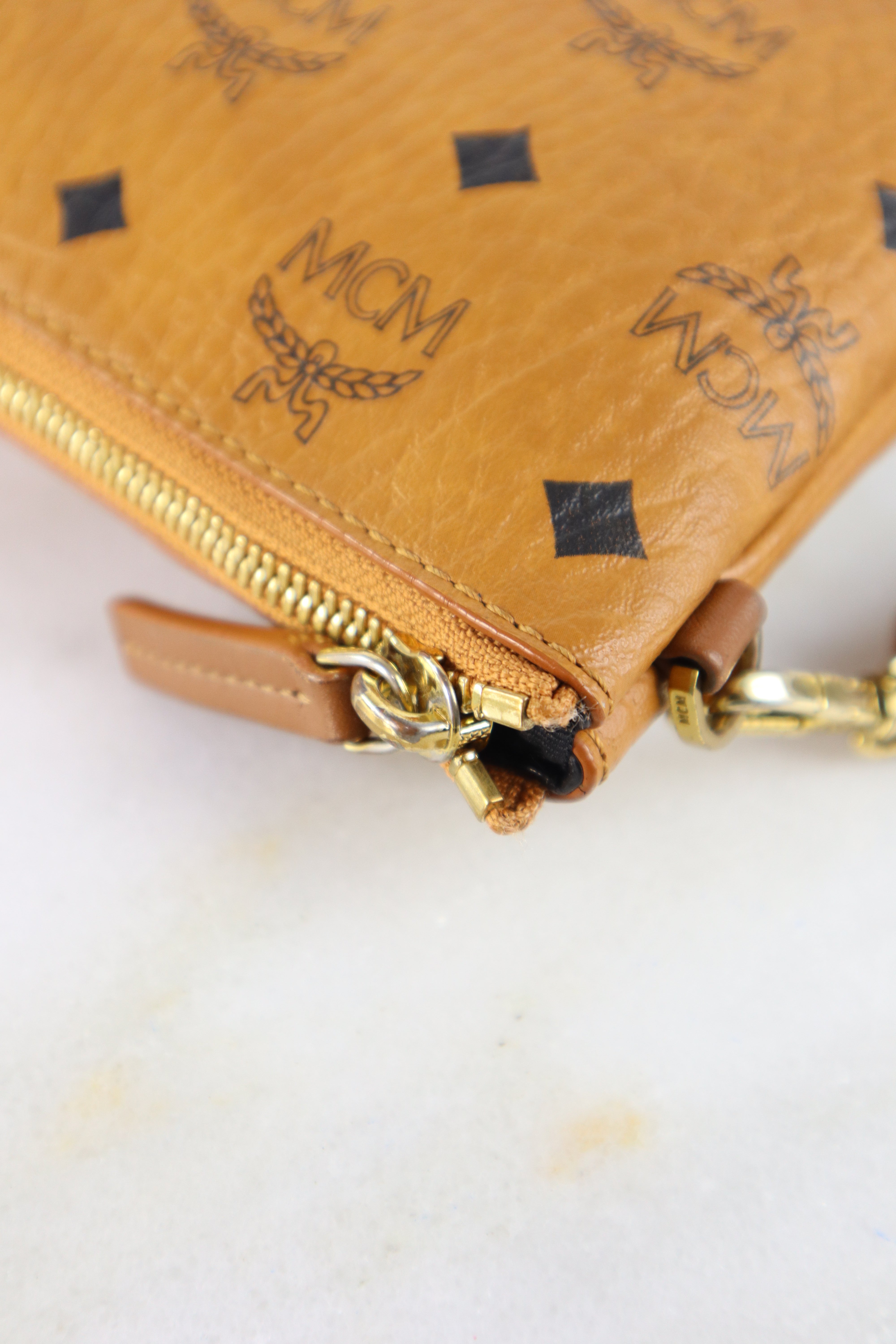 MCM Camel Wristlet Zip Pouch