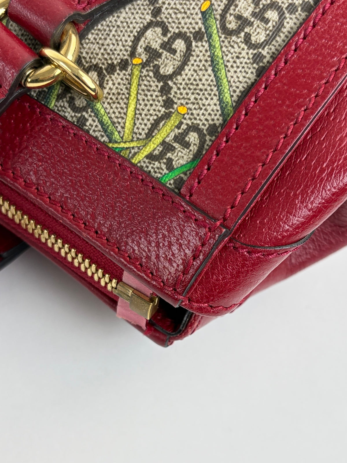 Gucci red leather and gg supreme flora monogram Ophidia Small Tote Bag