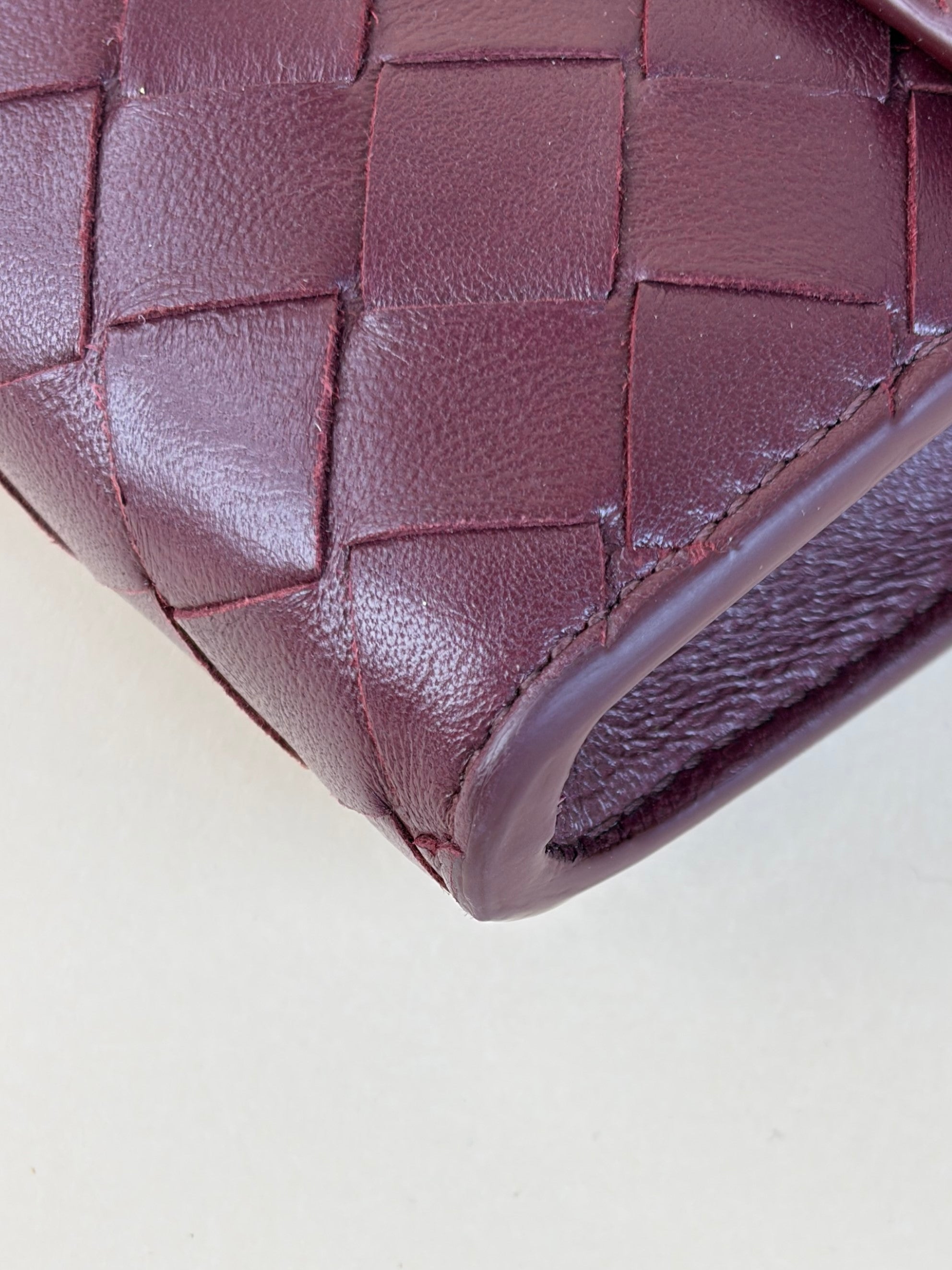 Bottega Veneta burgundy Andiamo clutch