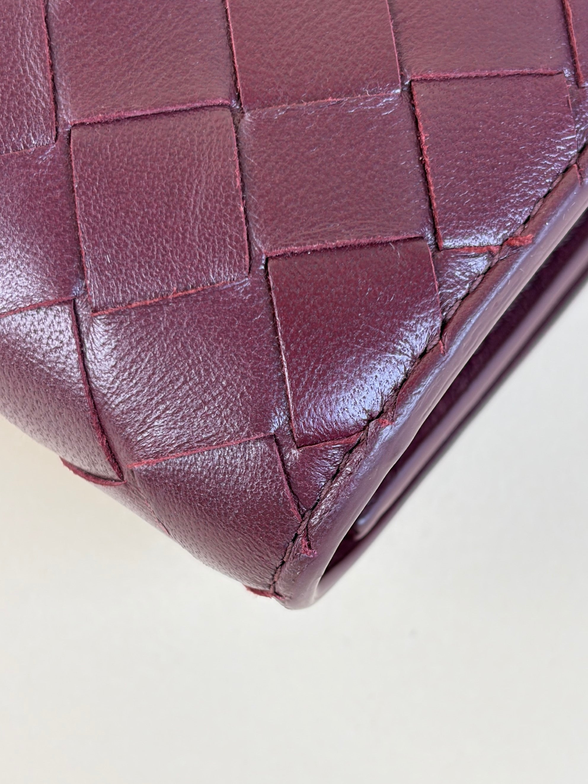 Bottega Veneta burgundy Andiamo clutch