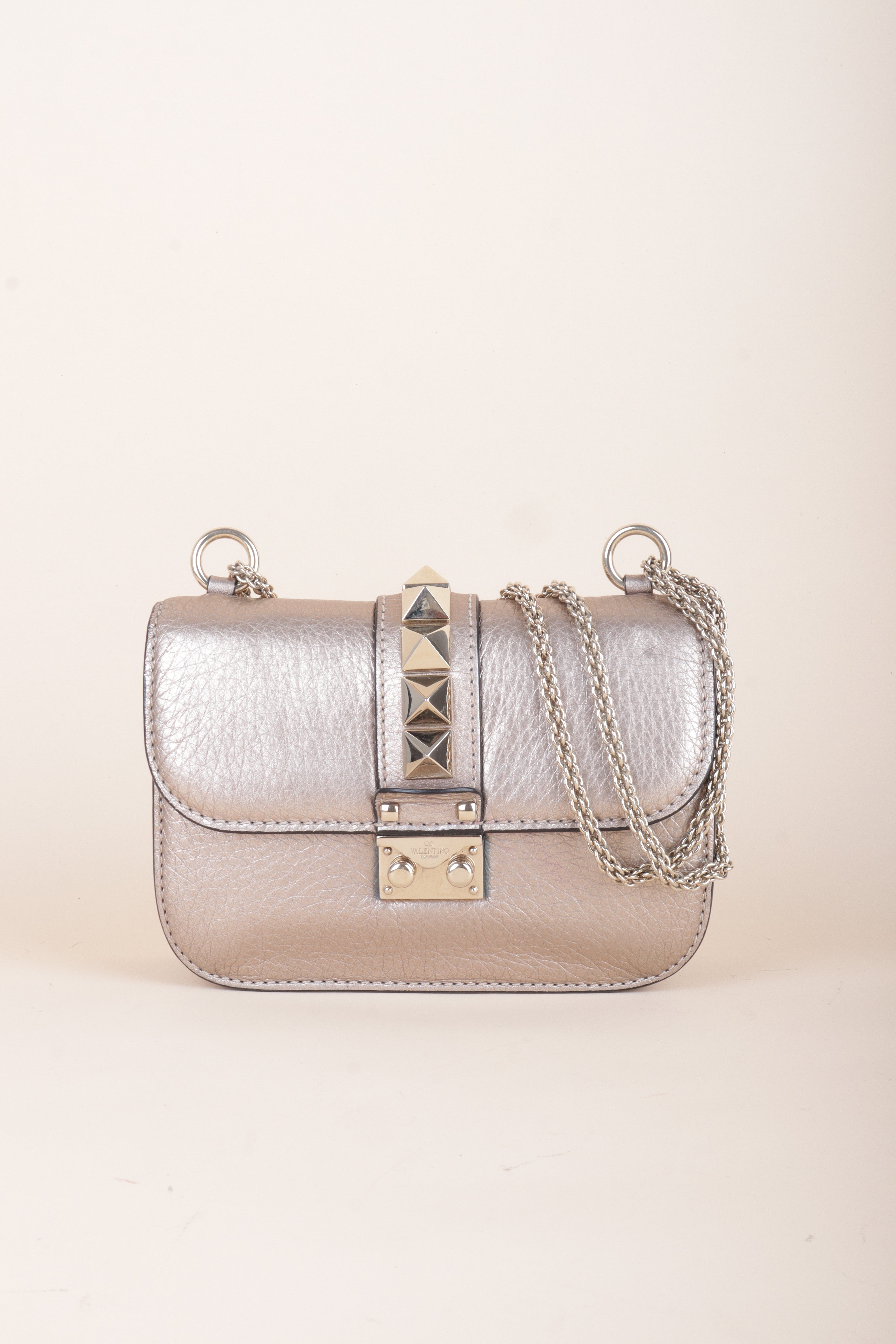 Valentino Metallic Gold Small Rockstud Glam Lock Shoulder Bag