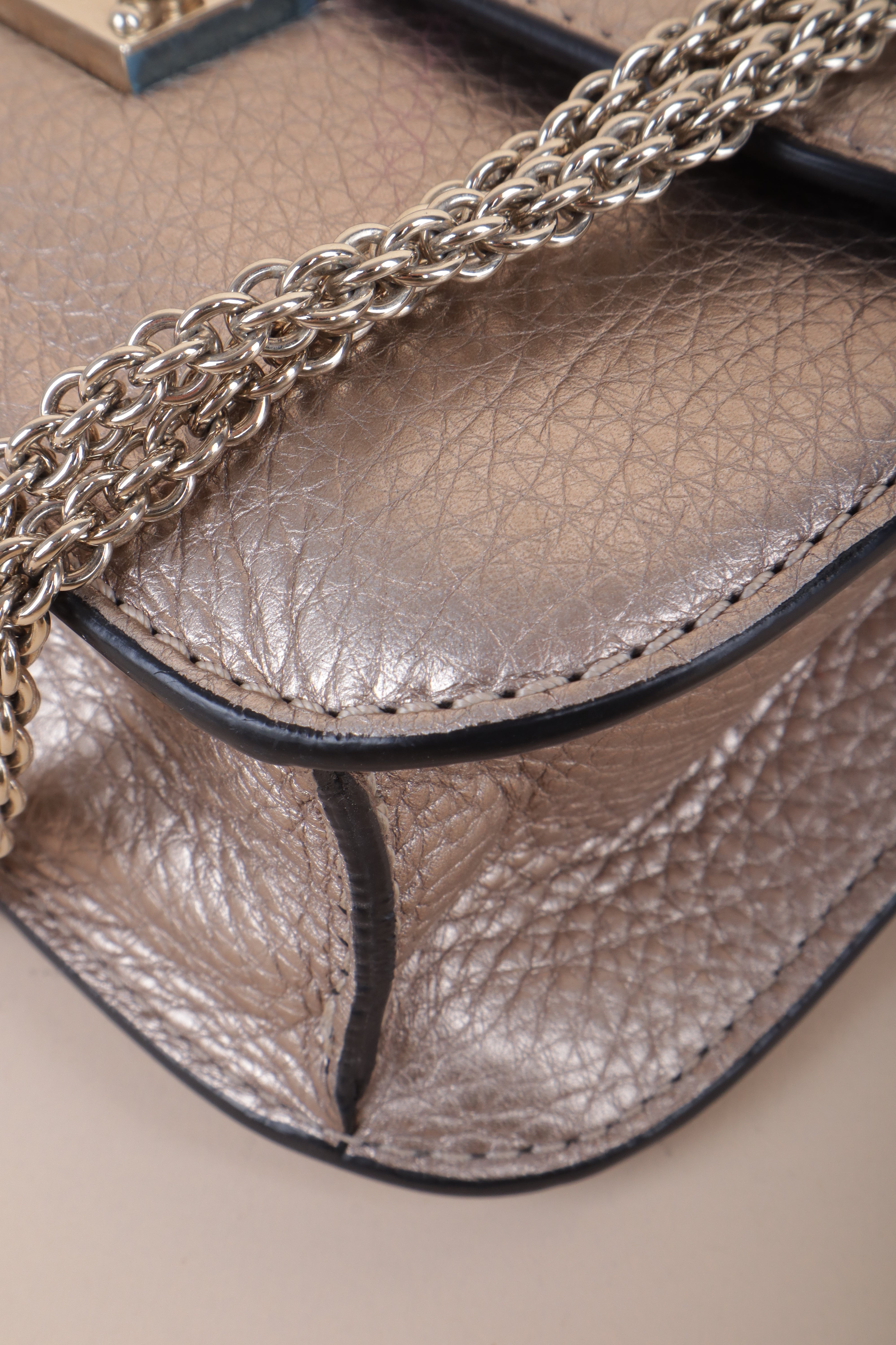 Valentino Metallic Gold Small Rockstud Glam Lock Shoulder Bag