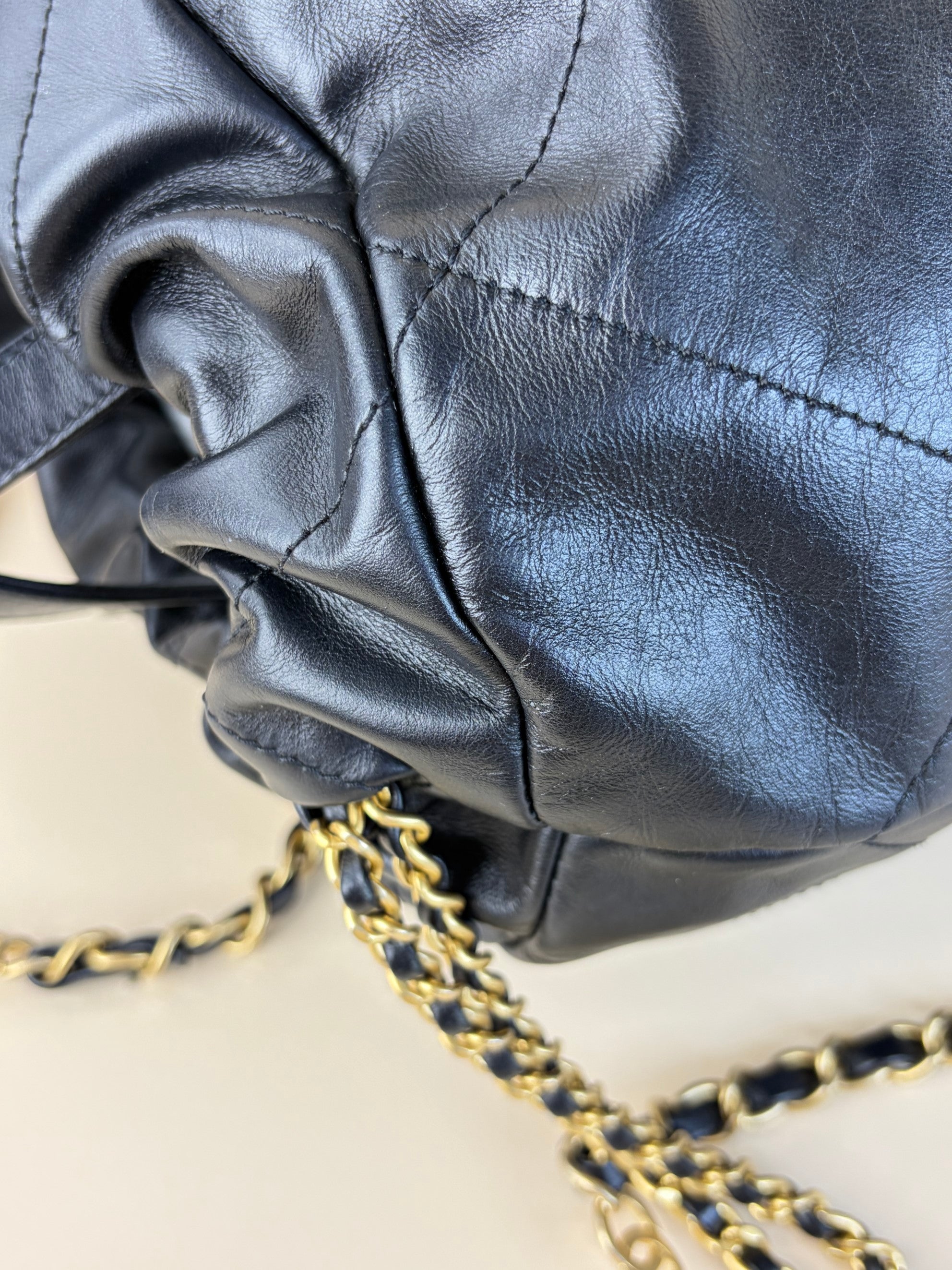 Chanel Black zz chinny calfskin quilted Backpack Bag