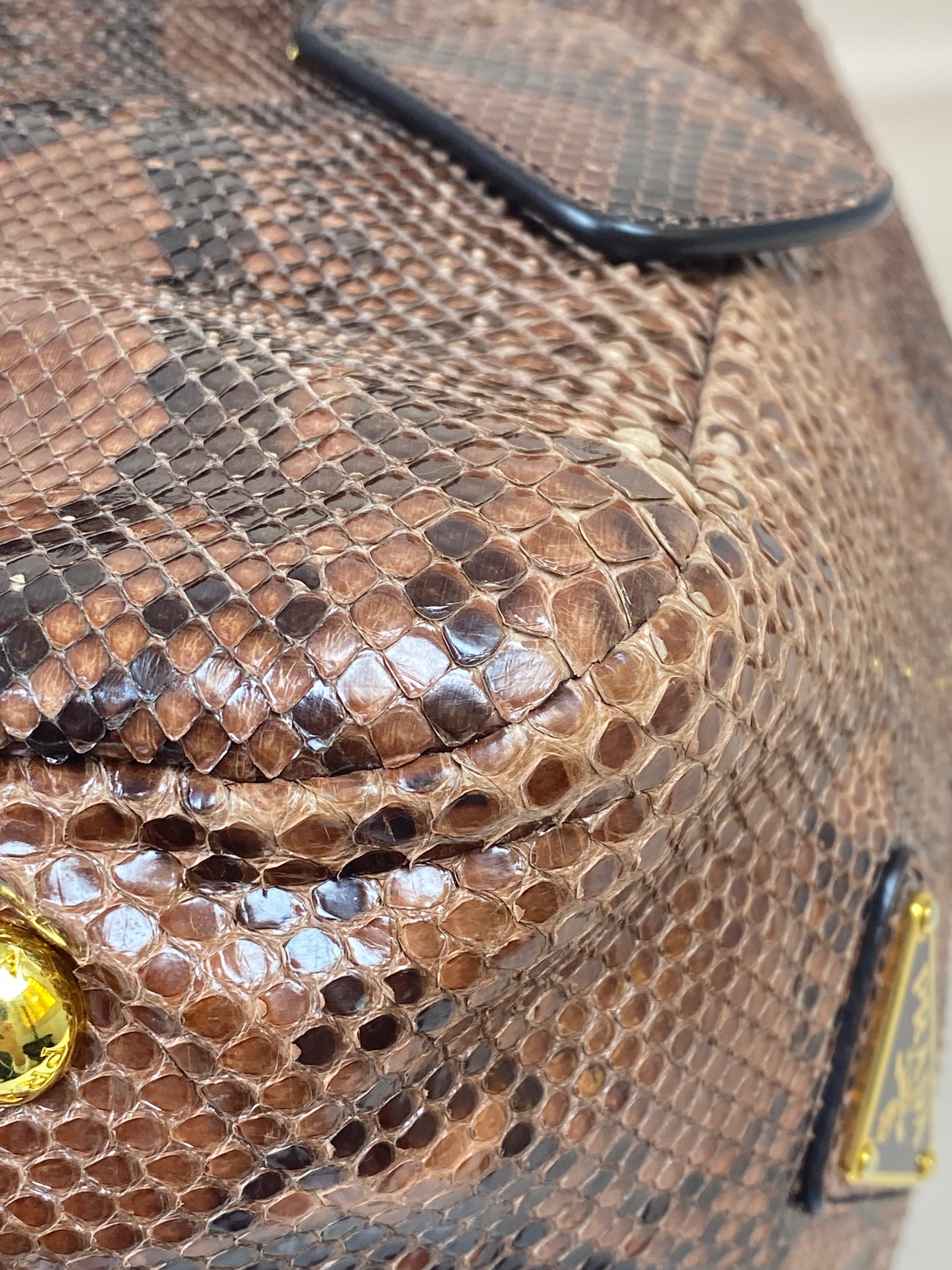 Prada Brown Python Bauletto Large Top Handle Bag