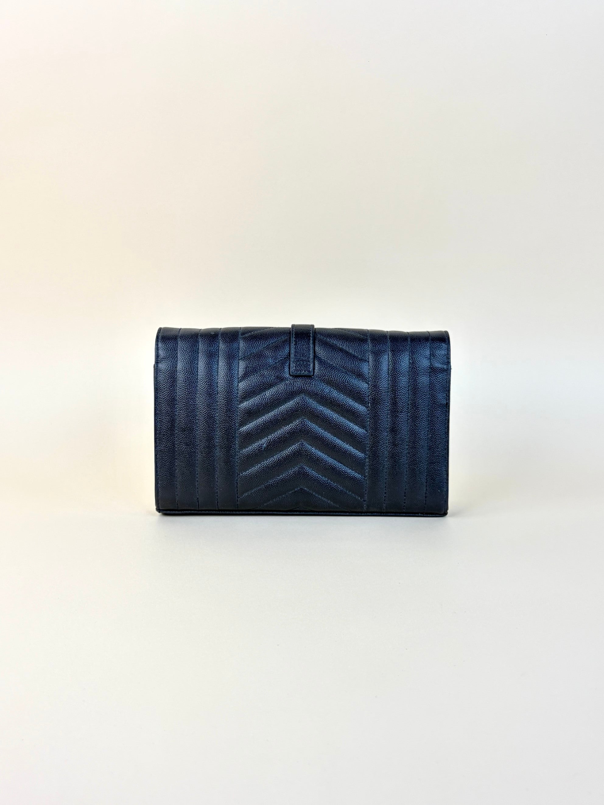 YSL Black classic Cassandrea chain wallet in grain de Poudre leather