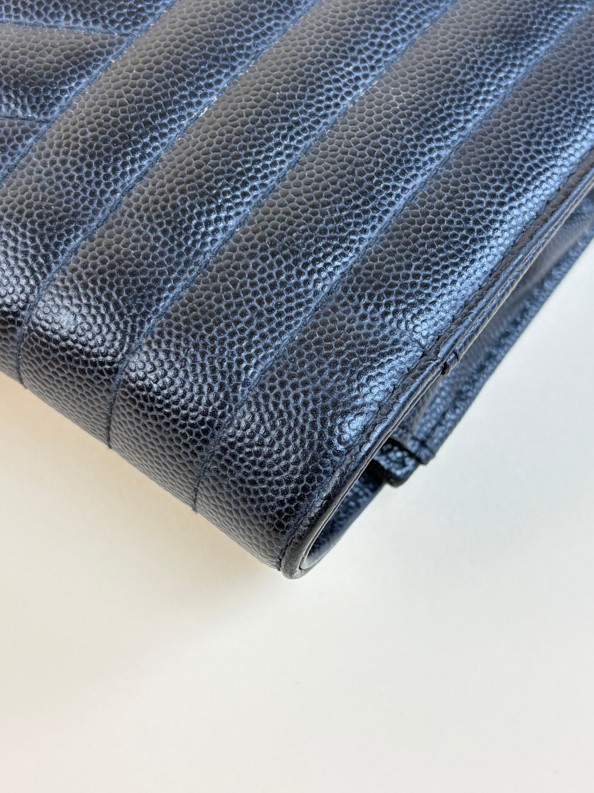 YSL Black classic Cassandrea chain wallet in grain de Poudre leather