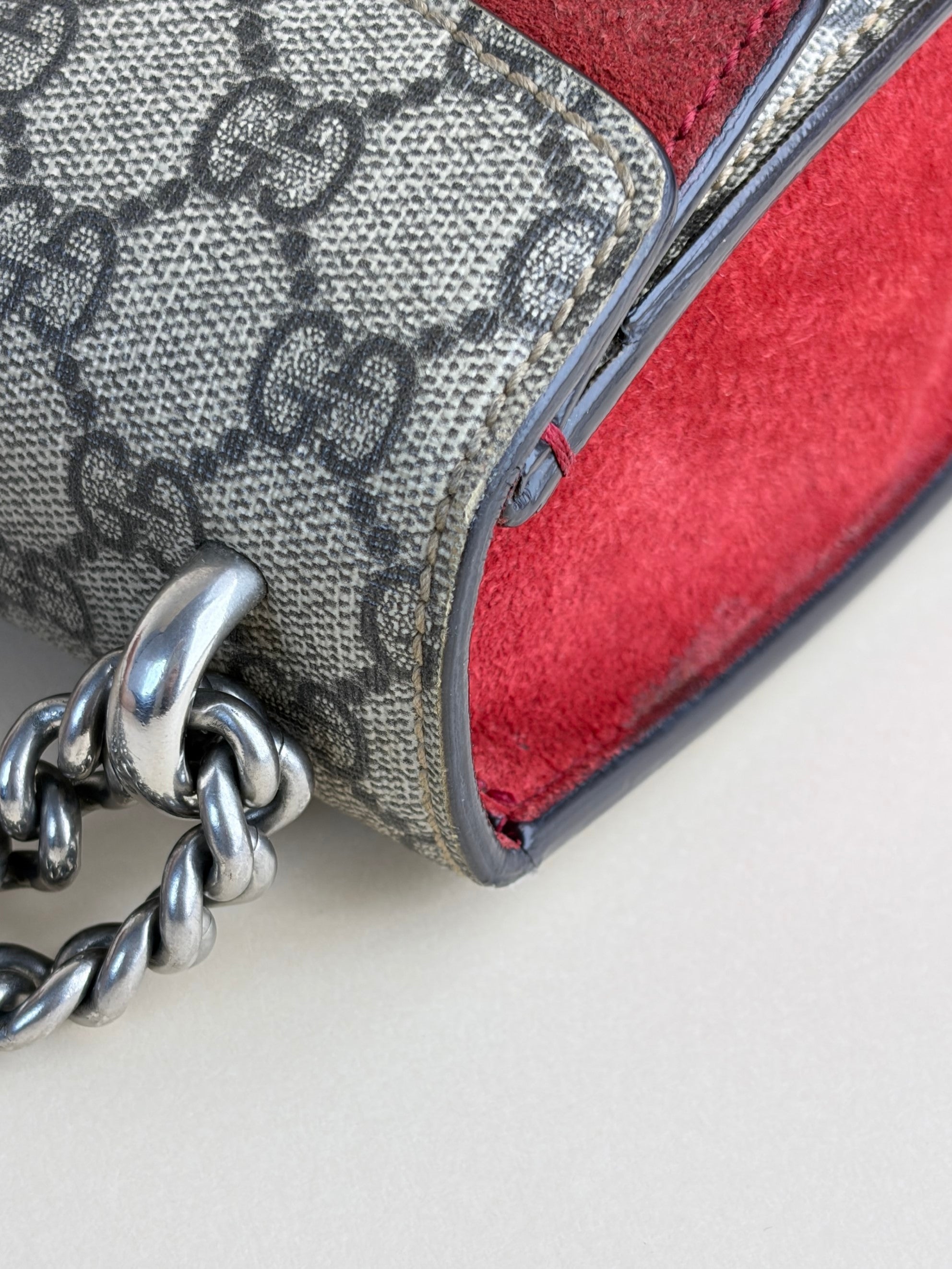 Gucci GG Supreme monogram and red canvas Dionysus crystal small bag