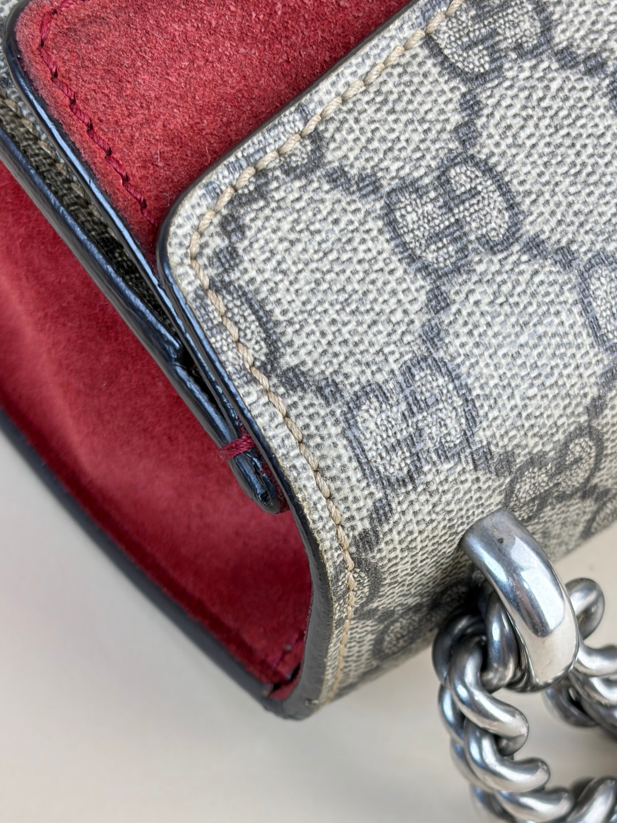 Gucci GG Supreme monogram and red canvas Dionysus crystal small bag
