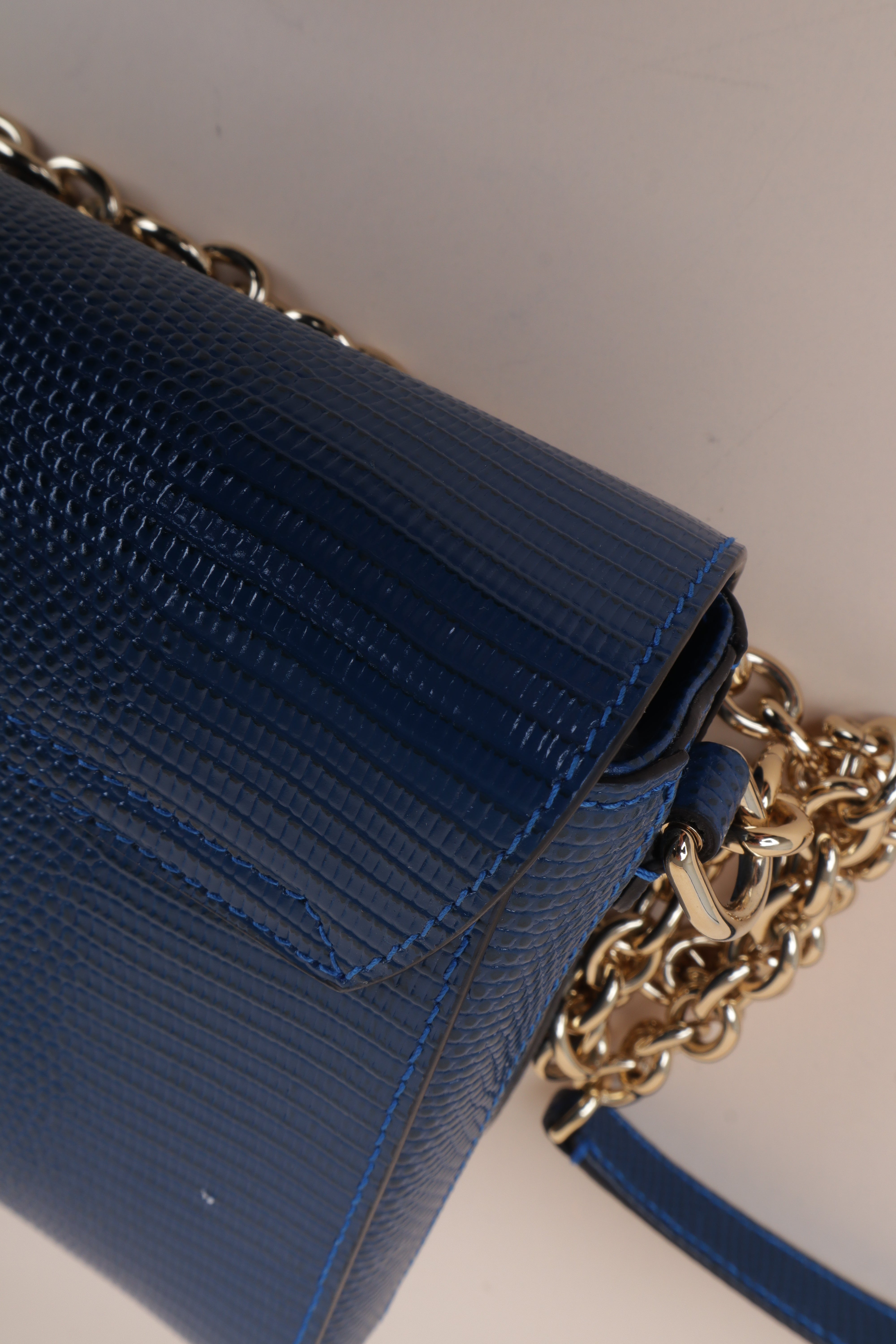 Dolce & Gabbana Blue Lizard Embossed Millennials Crystal Logo Crossbody Bag