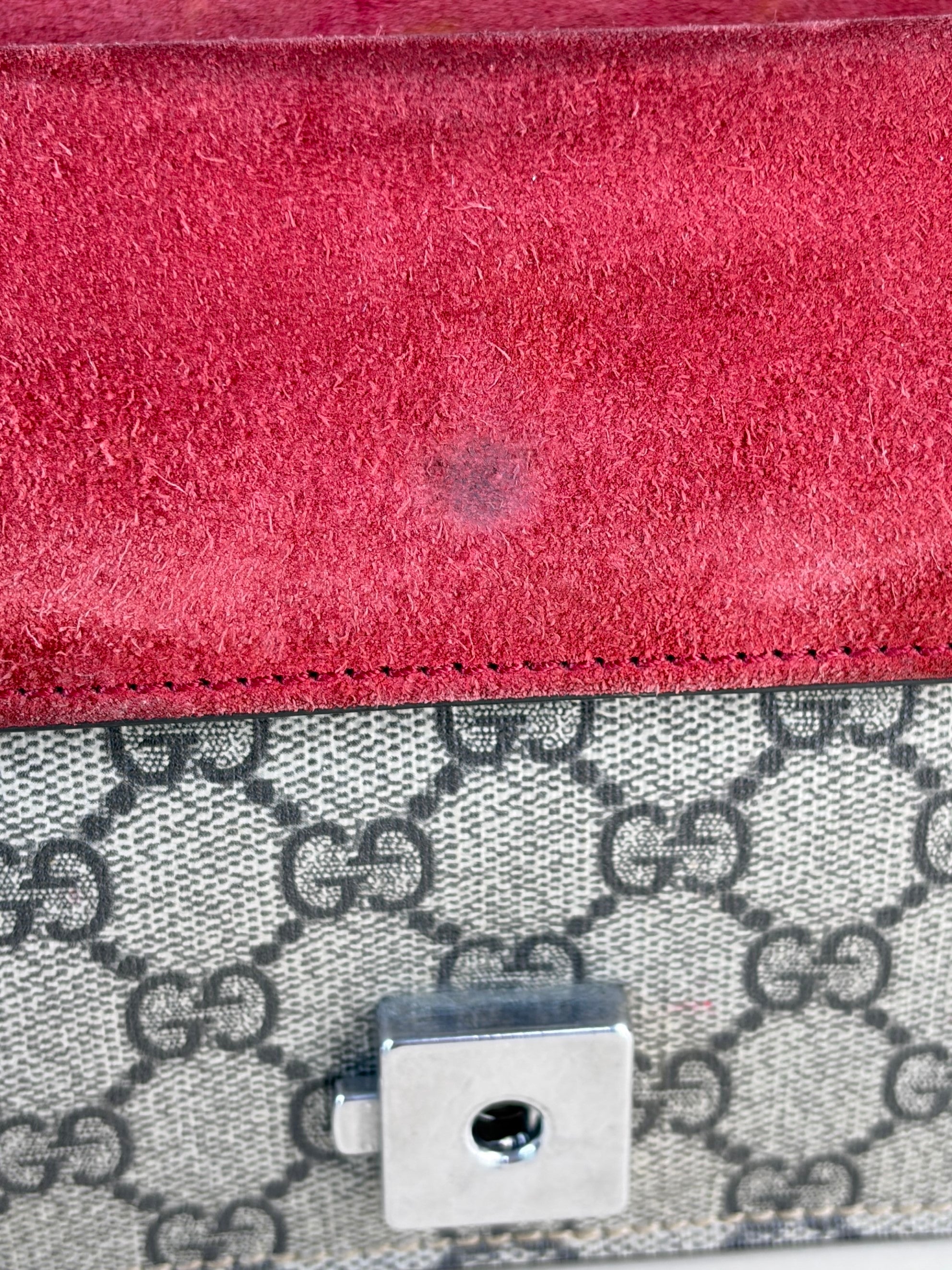 Gucci GG Supreme monogram and red canvas Dionysus crystal small bag