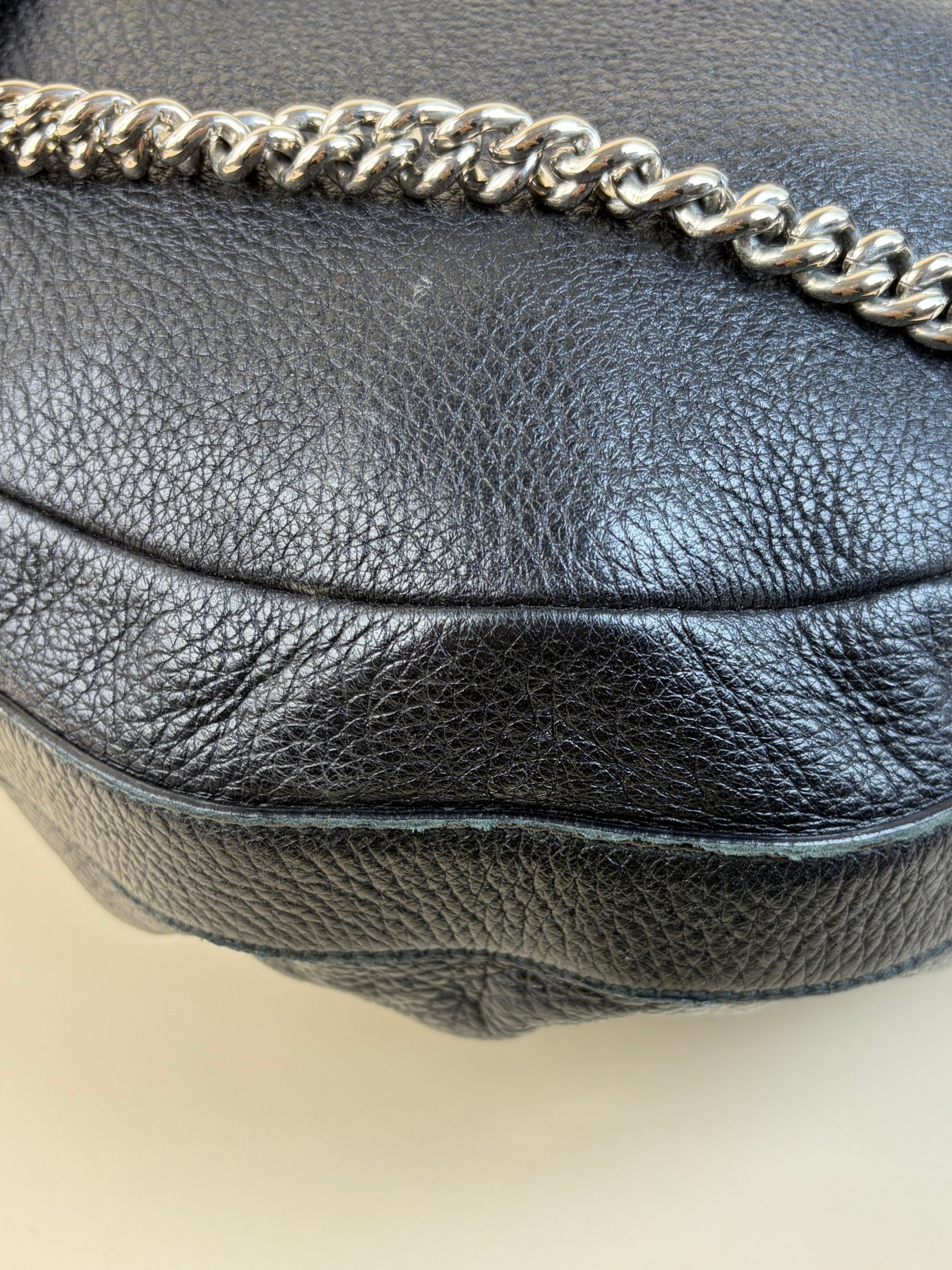Gucci black leather bamboo jungle messenger chain bag