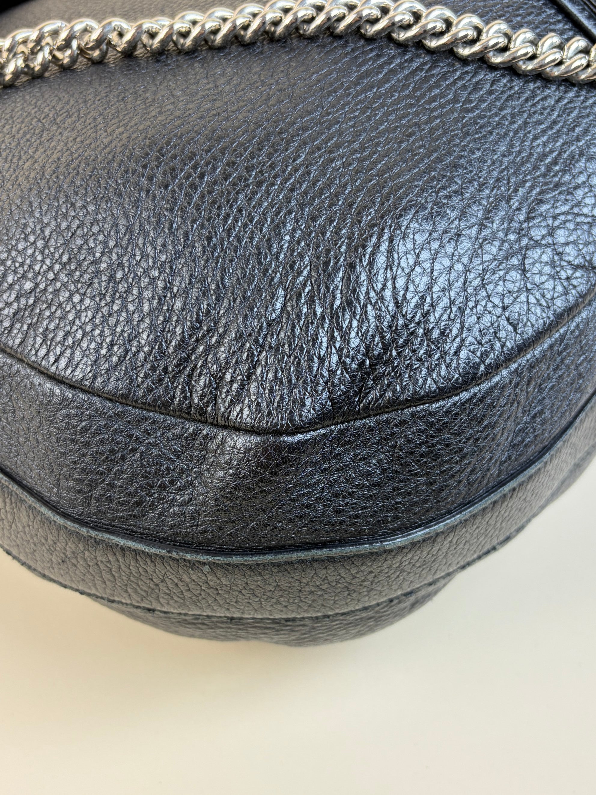 Gucci black leather bamboo jungle messenger chain bag